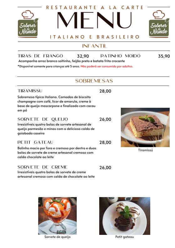 Sabores do Nando cardápio