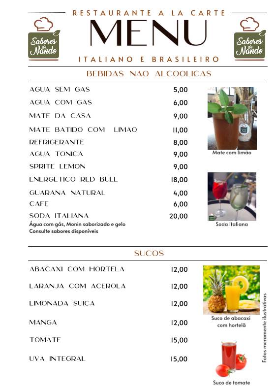Sabores do Nando cardápio