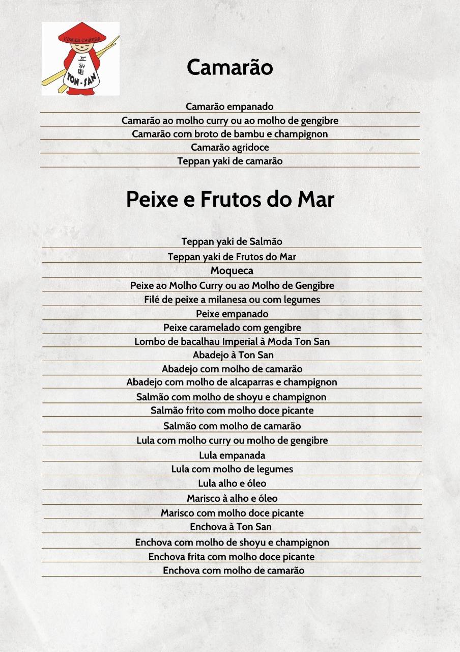 Restaurante Ton-San cardápio