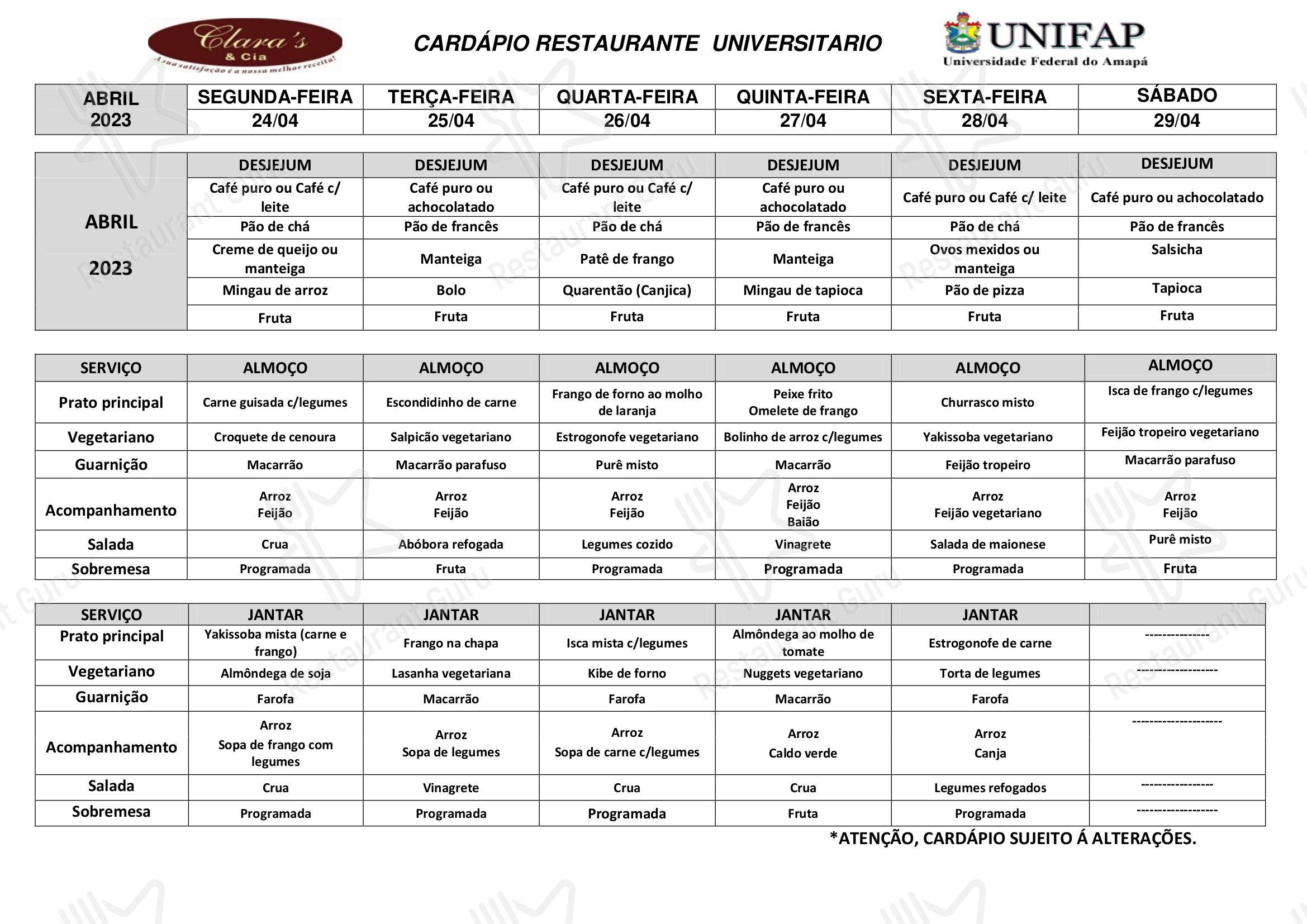 Happy Hour Menu para Restaurante Universitário - UNIFAP restaurante