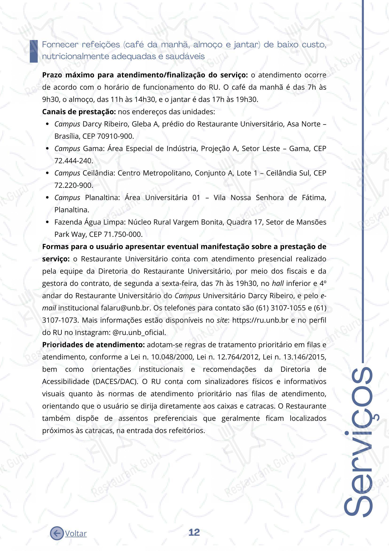 Restaurante Universitário - RU ISM GOMES DE MATTOS menu - 菜单