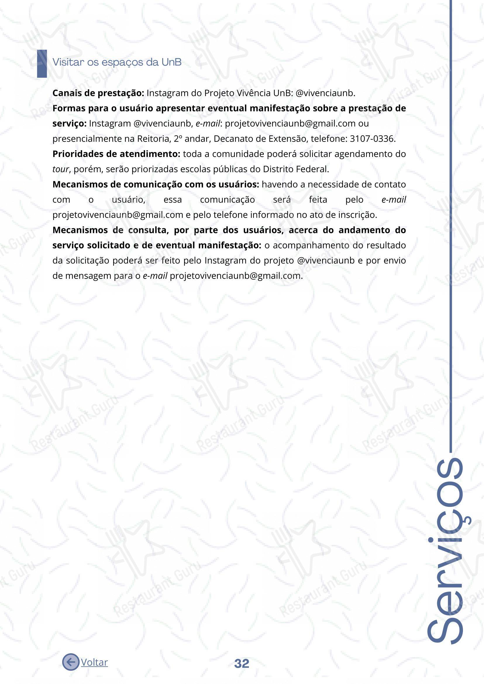 Restaurante Universitário - RU ISM GOMES DE MATTOS em Brasília - 菜单