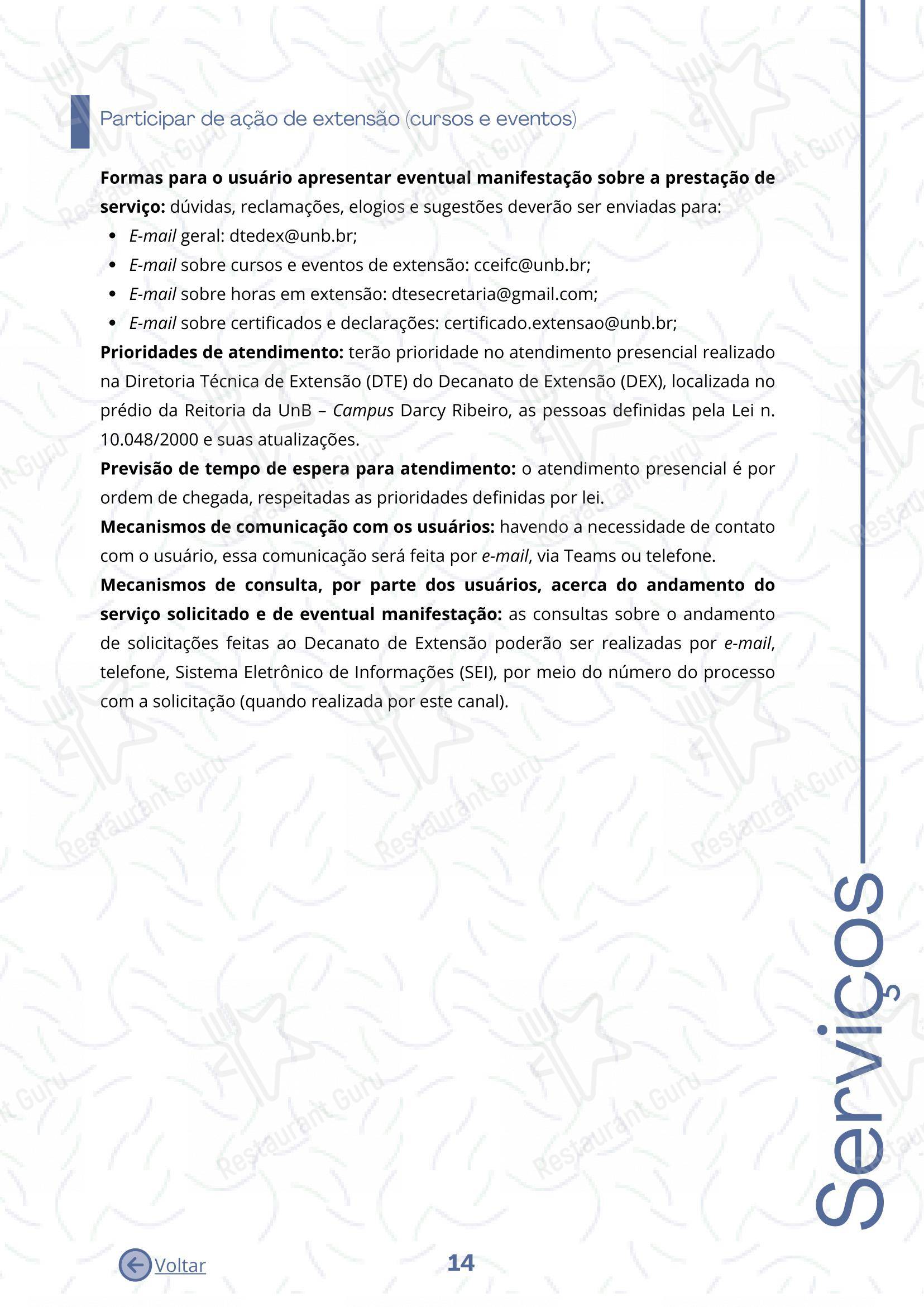 Restaurante Universitário - RU ISM GOMES DE MATTOS - Основное меню