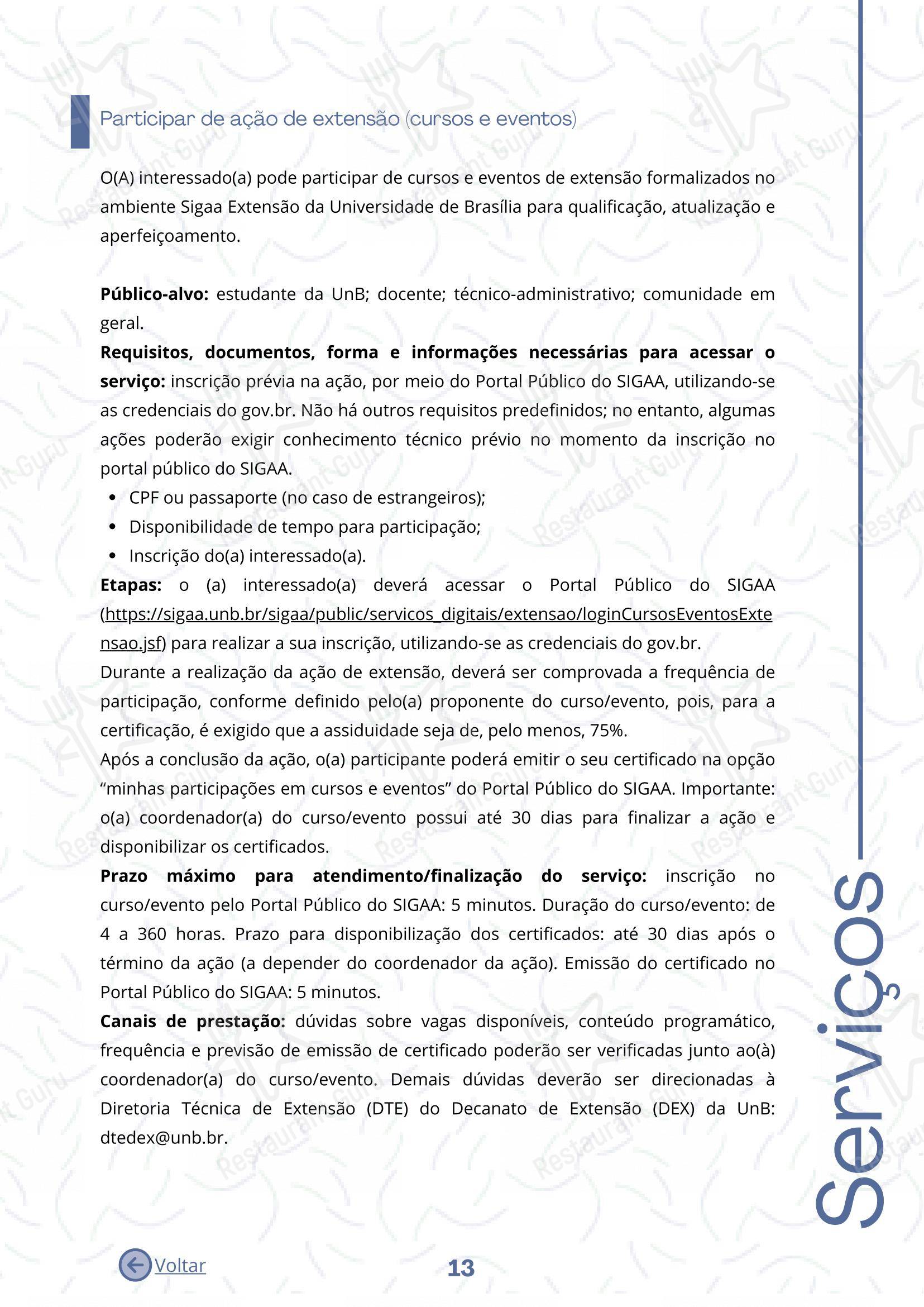 Restaurante Universitário - RU ISM GOMES DE MATTOS em Brasília - 菜单