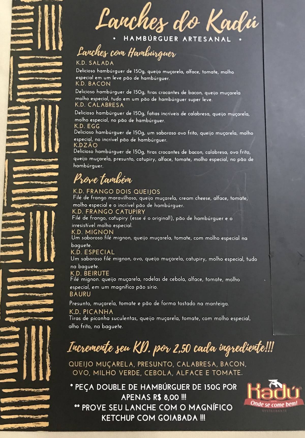 Restaurante do Kadu cardápio