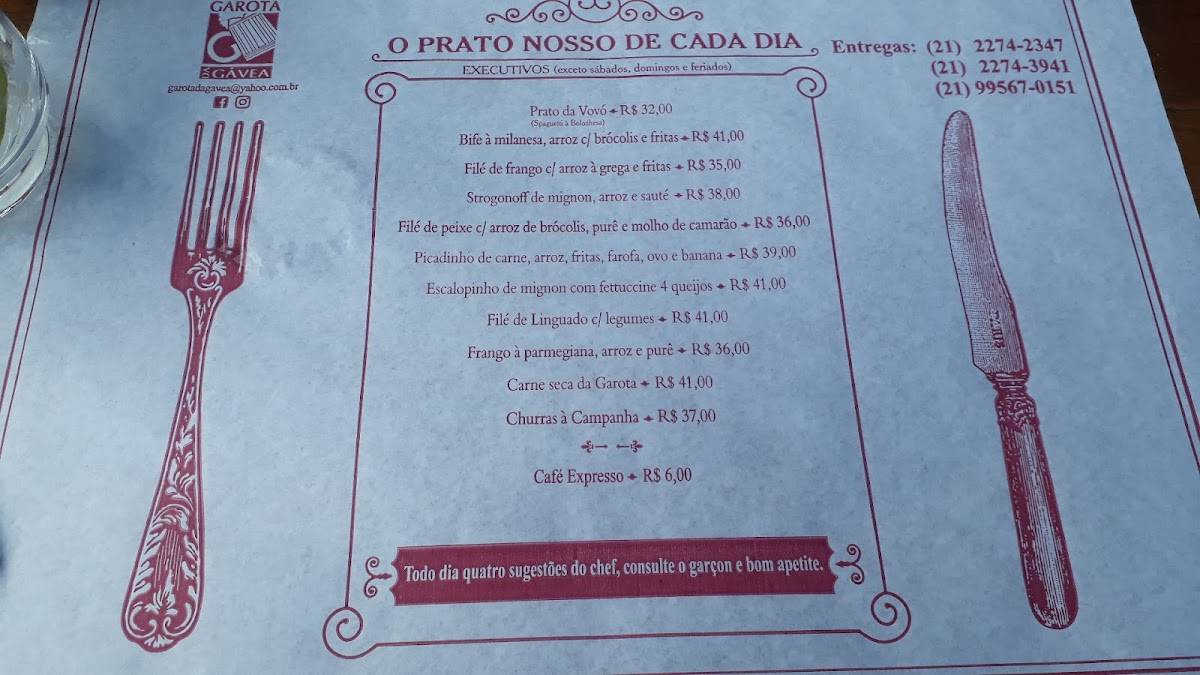 Garota da Gávea cardápio