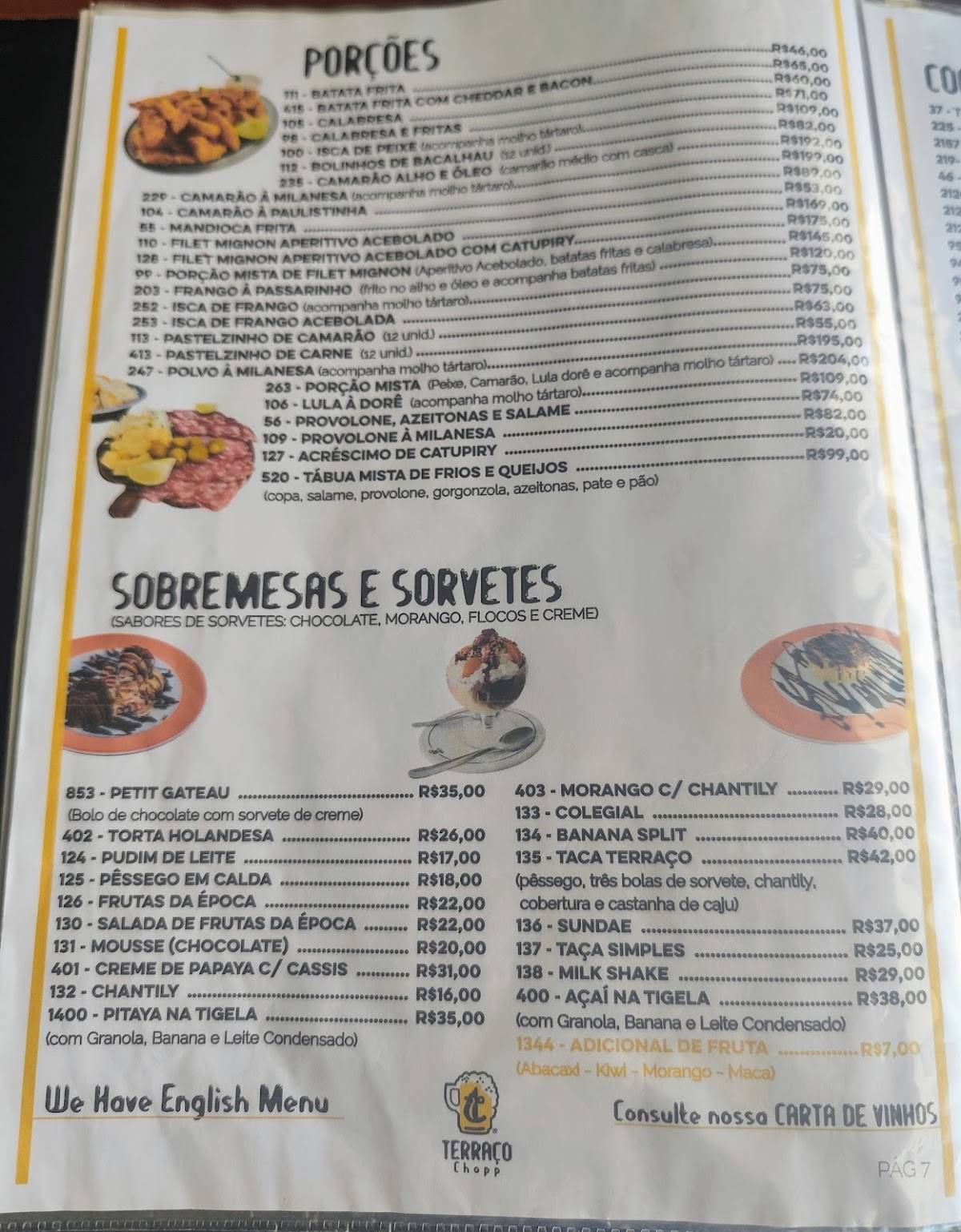 Terraço Chopp cardápio