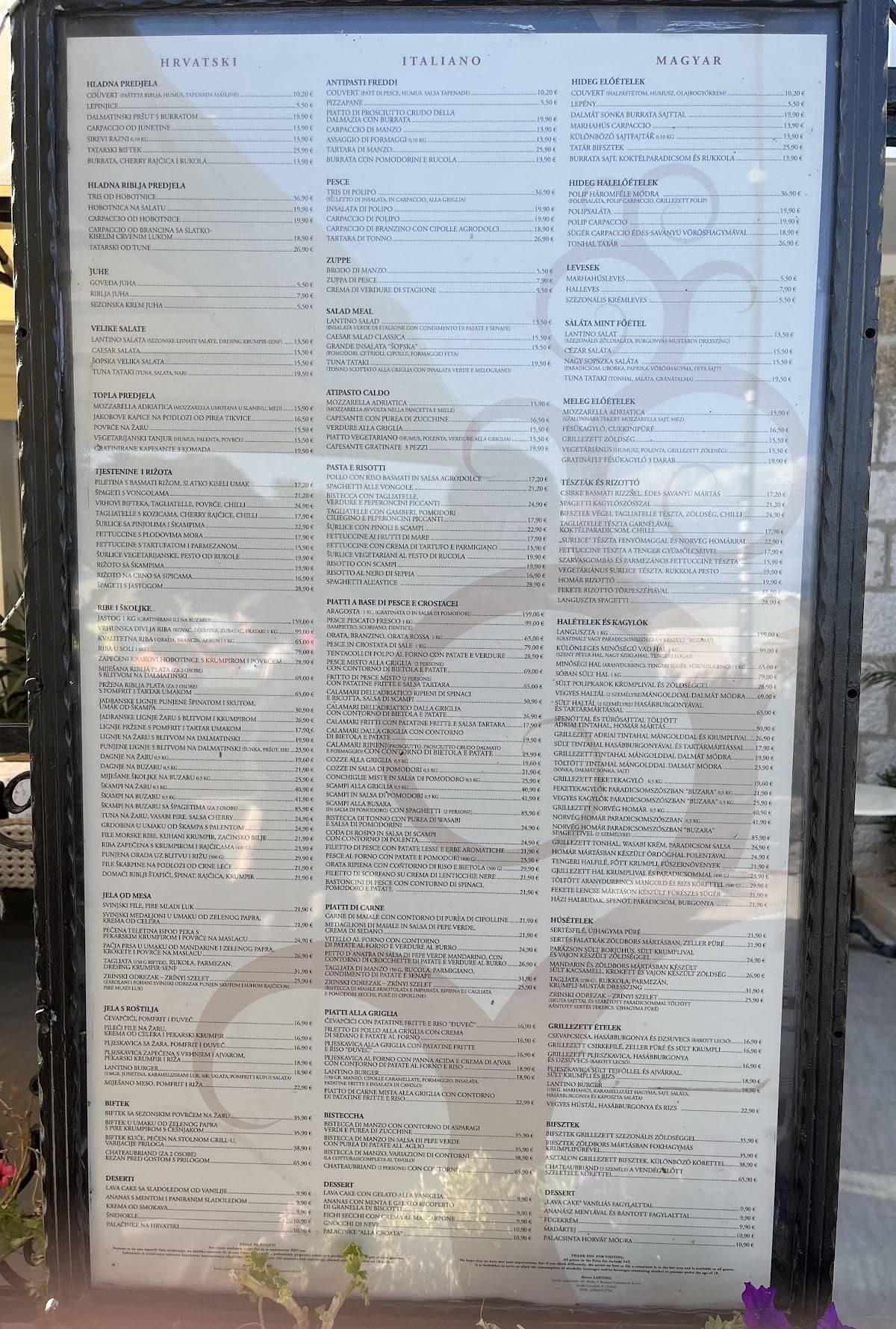 Menu di Restoran Lantino 