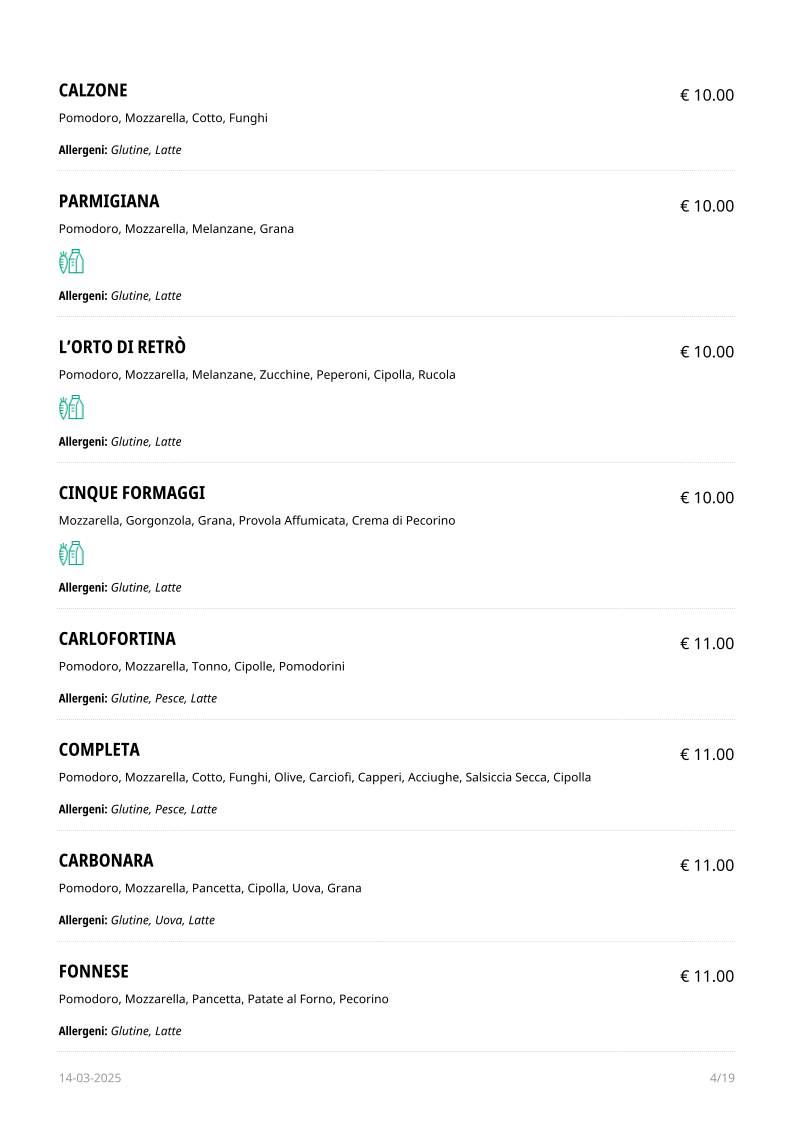 Menu di Retrò Pizzeria Olbia 