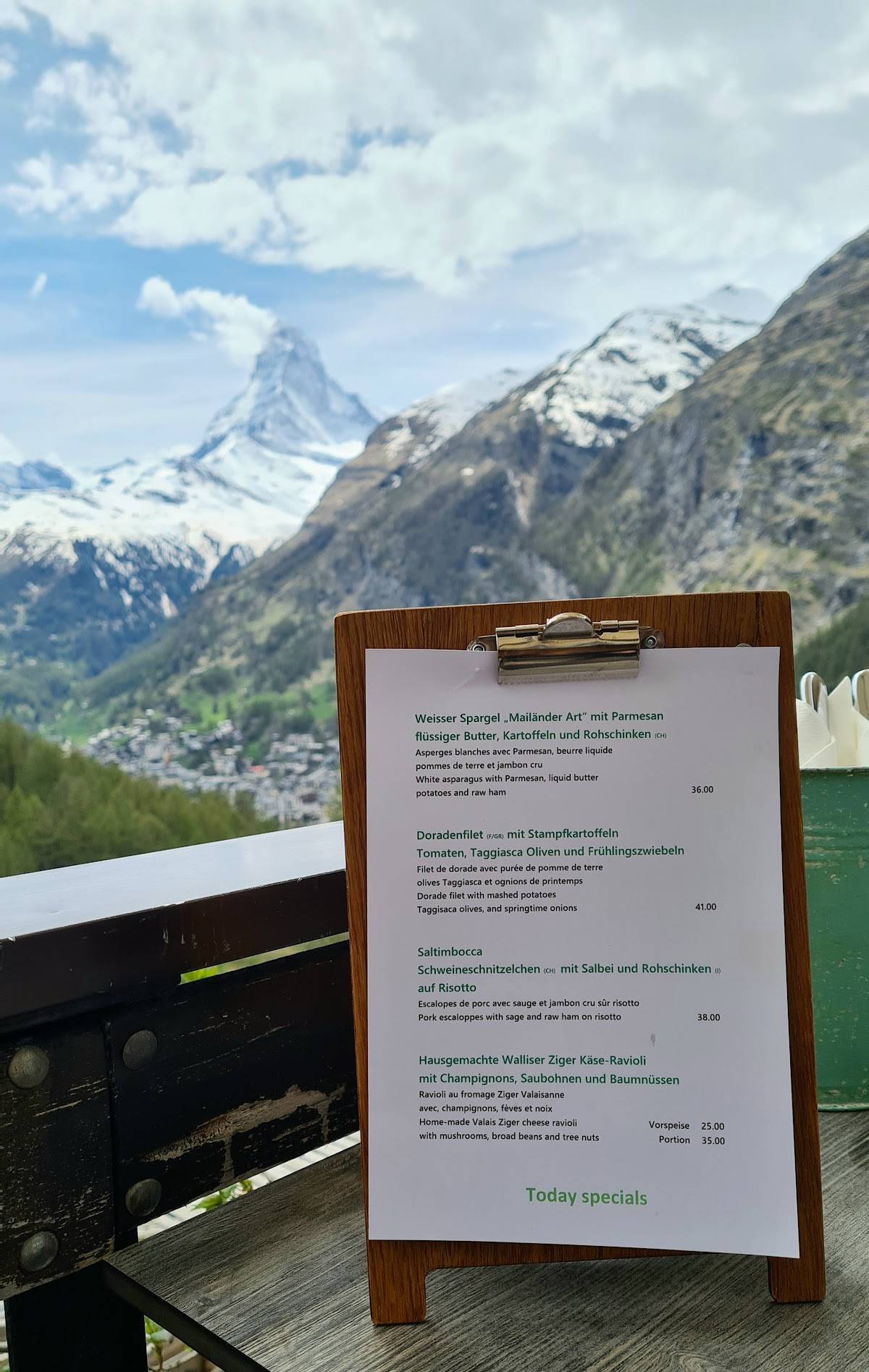 Menu di Restaurant Chalet Ried 