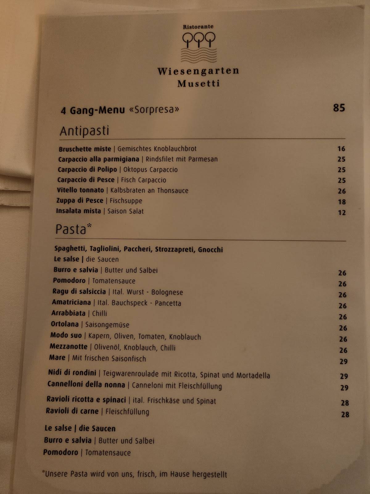 Menu di Wiesengarten Musetti 