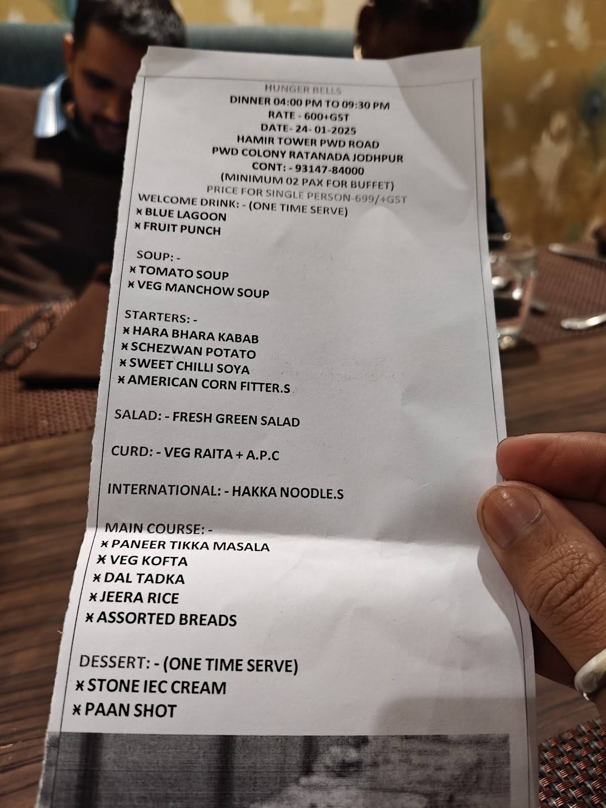 Rigveda’ Jodhpur menu