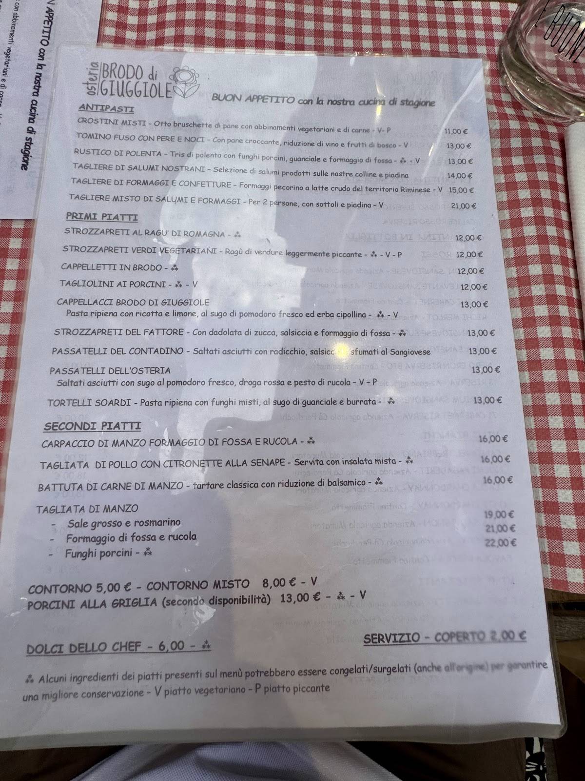 Menu di Osteria Brodo di Giuggiole 