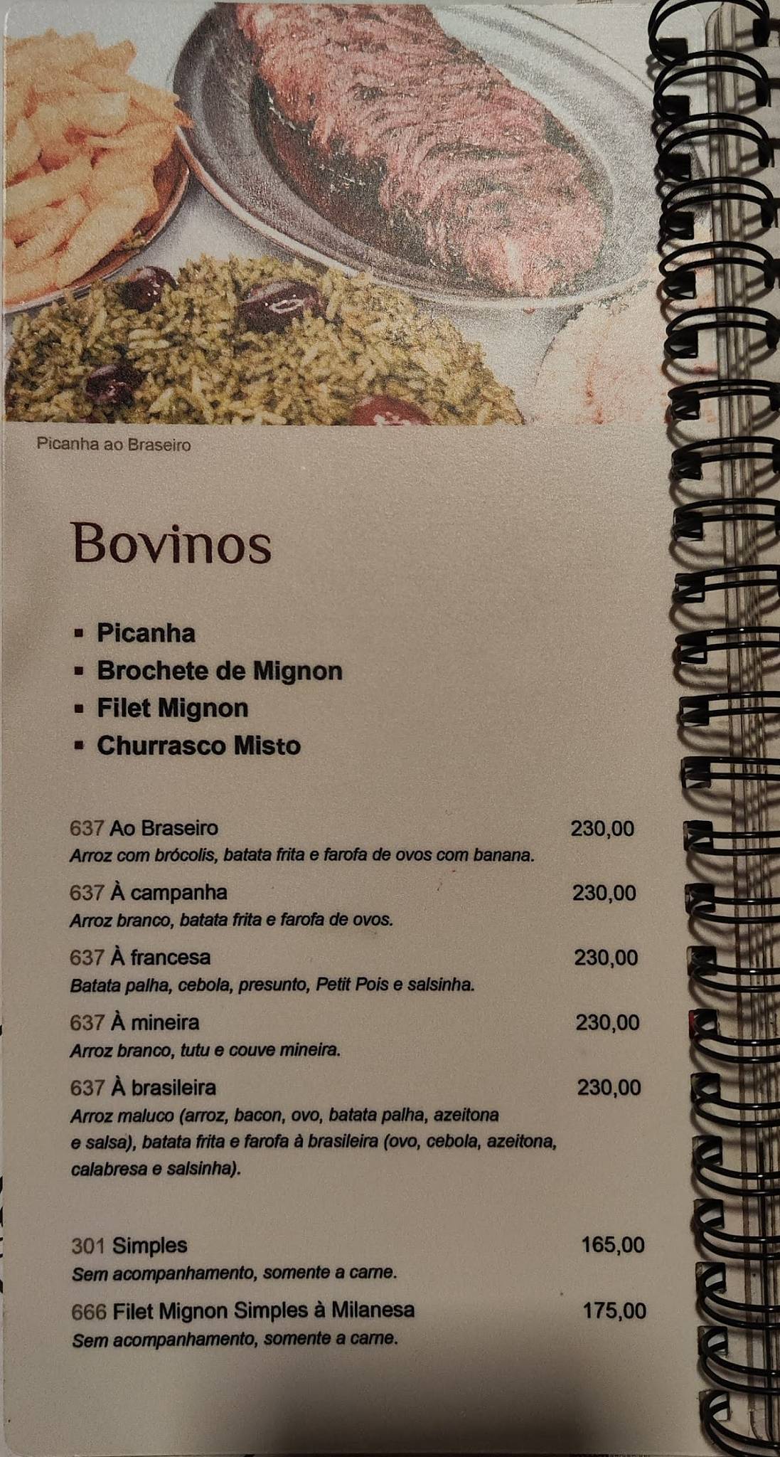 Braseiro da Gávea cardápio
