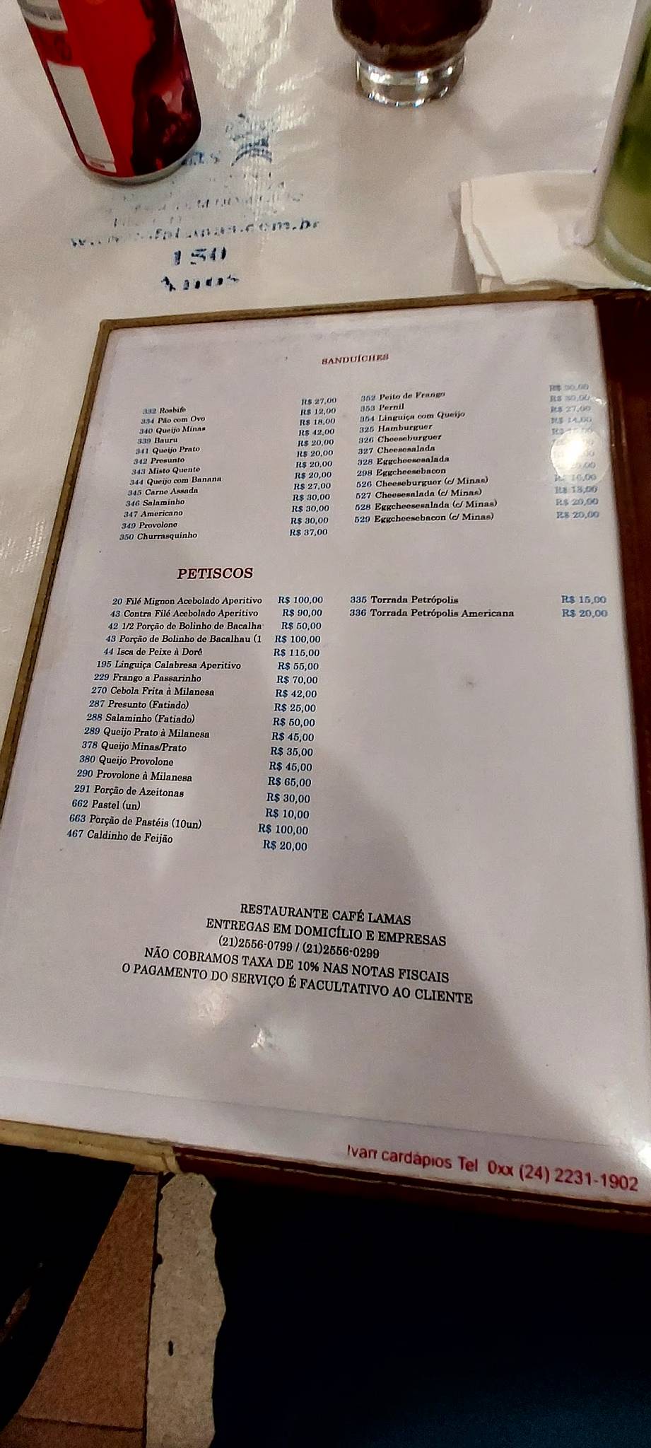 Café Lamas cardápio
