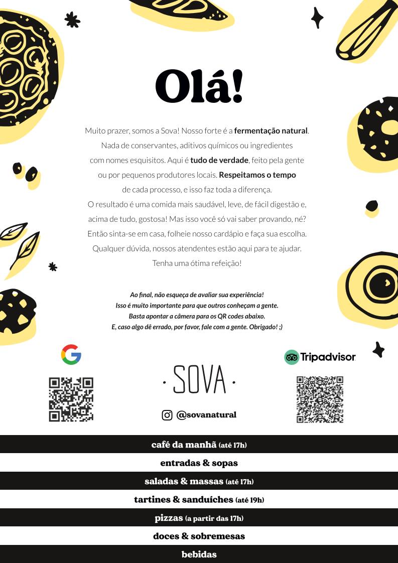 SOVA Natural cardápio