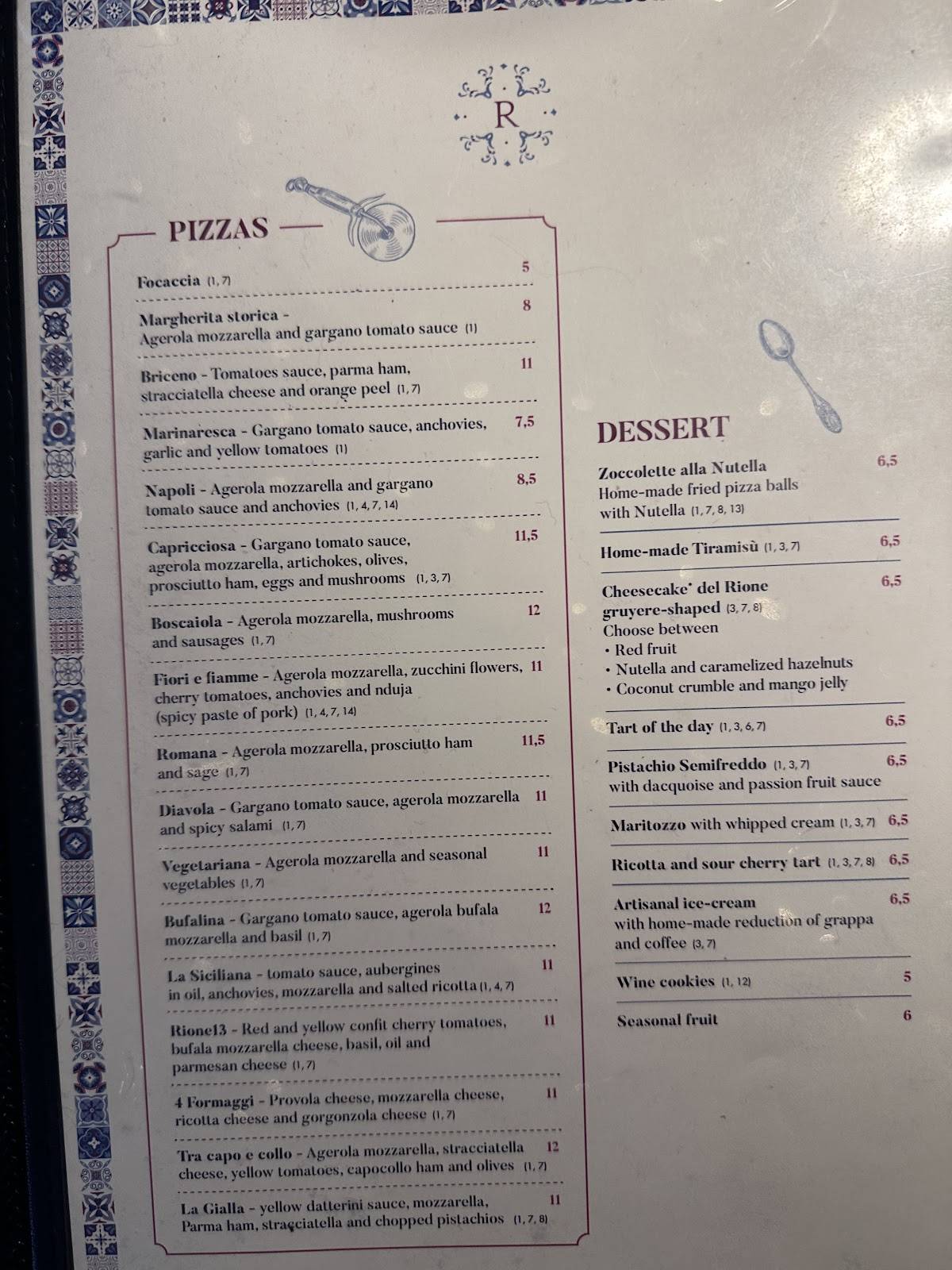 Menu di Rione 13 Ristorante 
