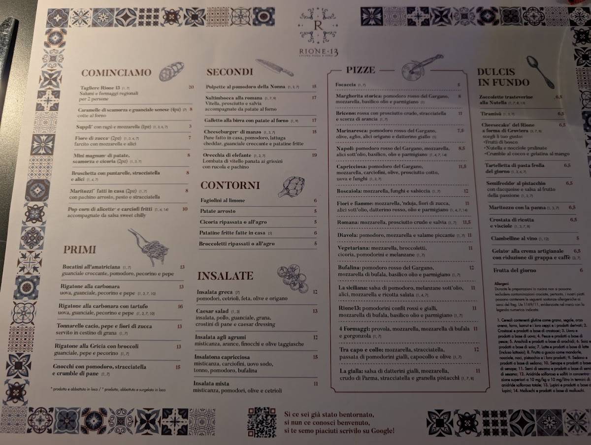 Menu di Rione 13 Ristorante 