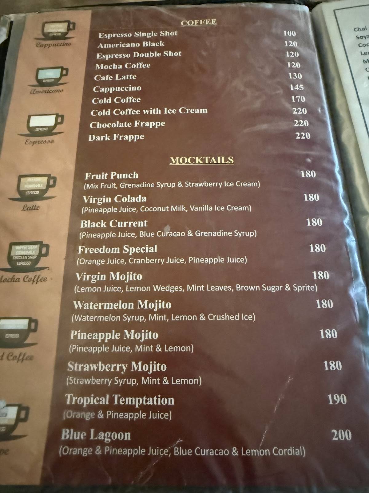 Rishikesh Freedom Cafe menu