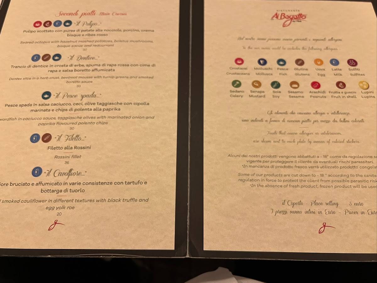 Menu di Al Bagatto 