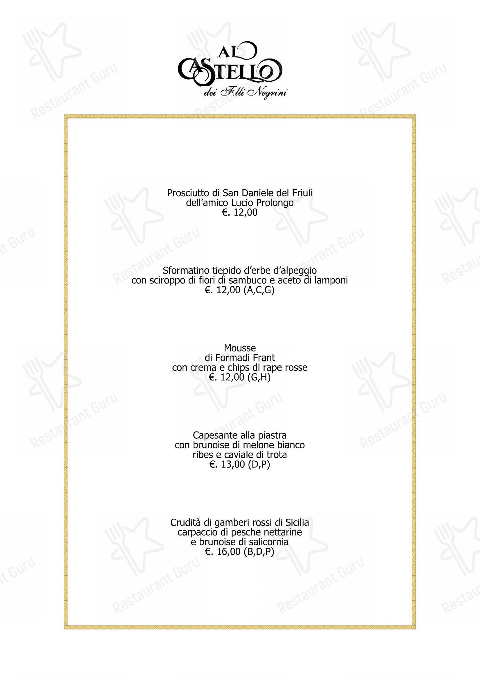 Menu di Ristorante Al Castello - Menu bar