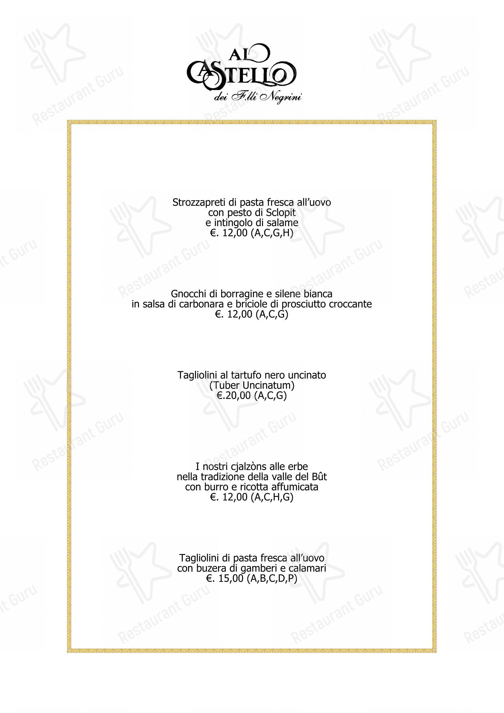Menu di Ristorante Al Castello - Menu bar