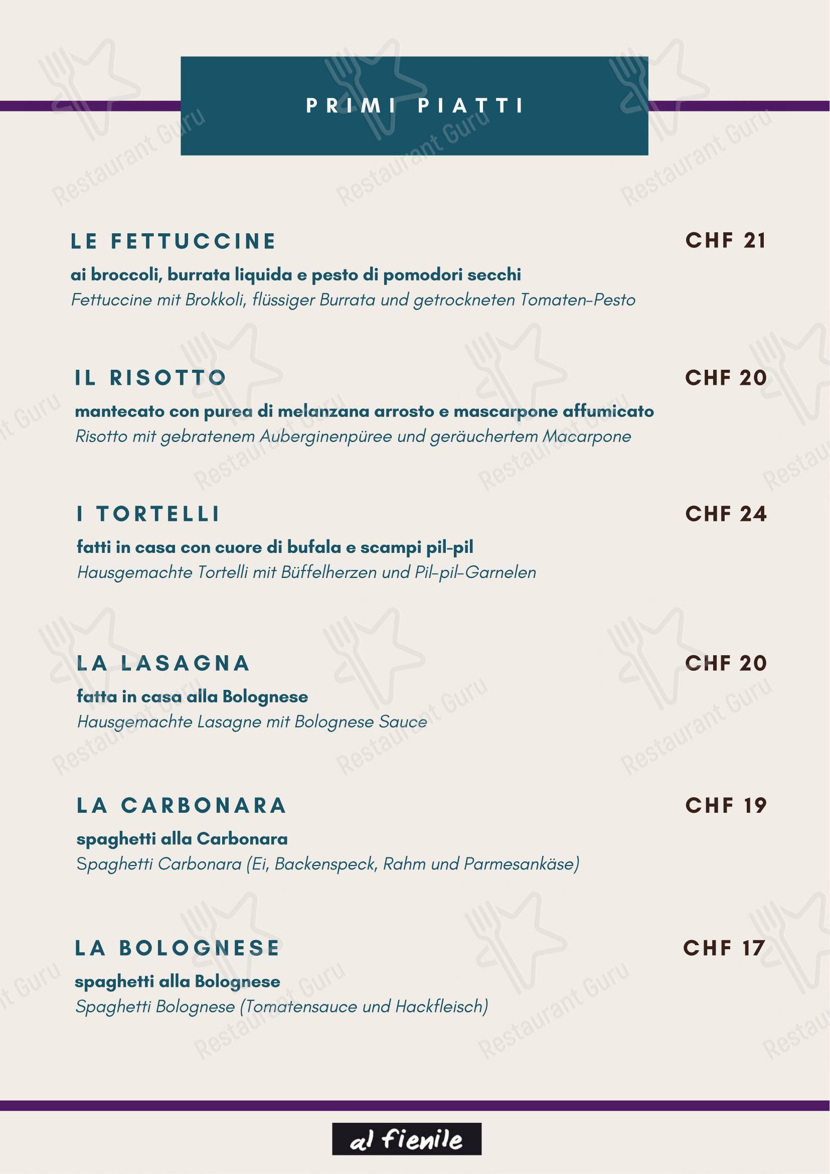 Menu di Ristorante Al Fienile - Menu bar