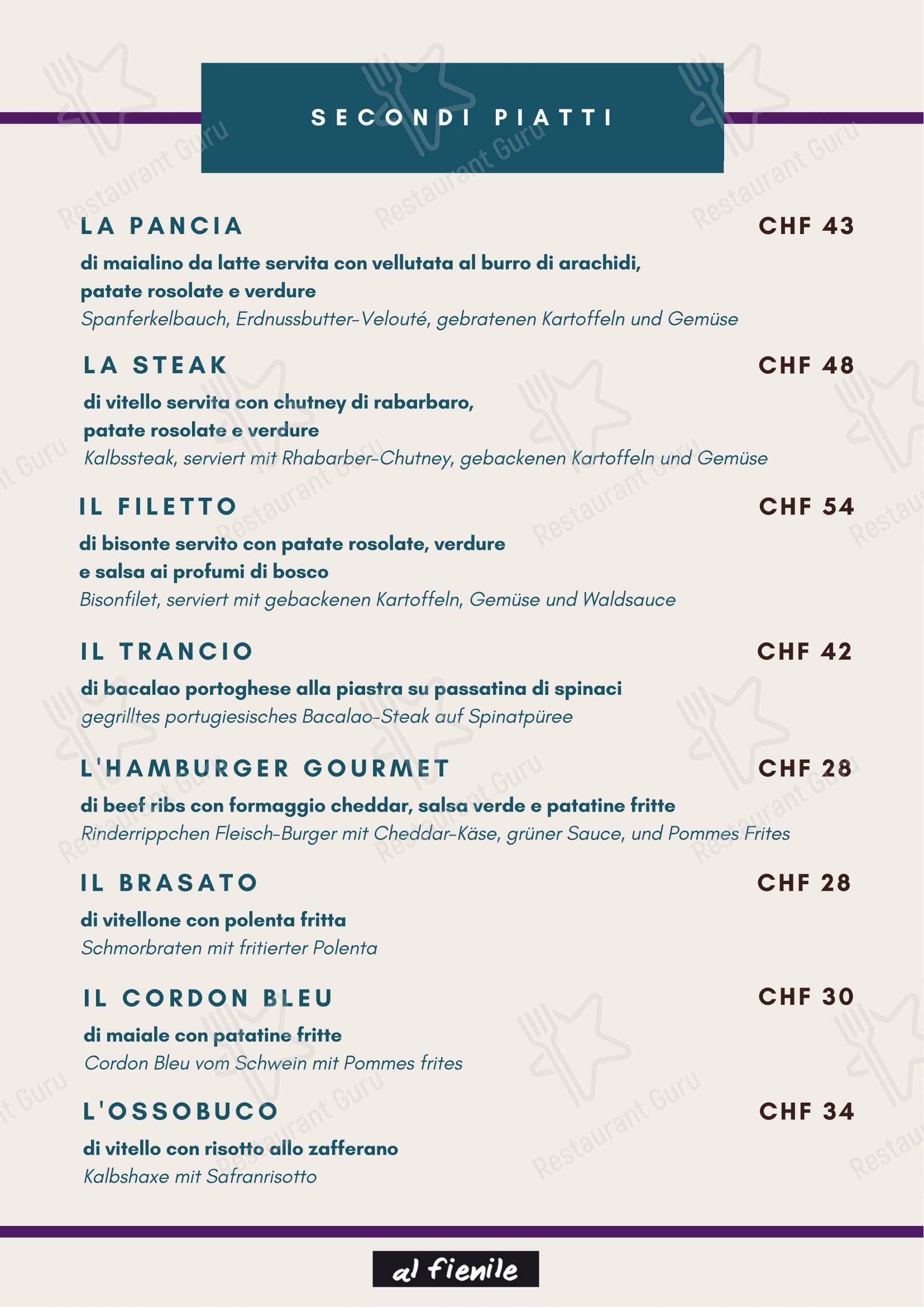 Menu di Ristorante Al Fienile - Menu bar