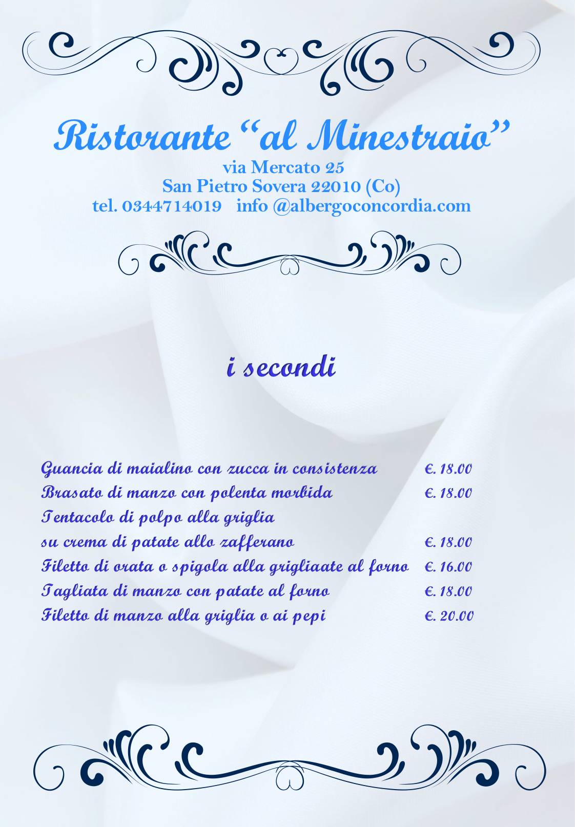 Menu di Hotel Concordia-Ristorante AL MINESTRAIO - Bar- 