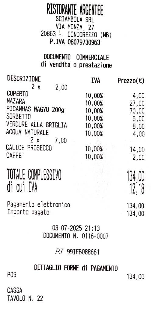 Menu di Ristorante Argentèe 