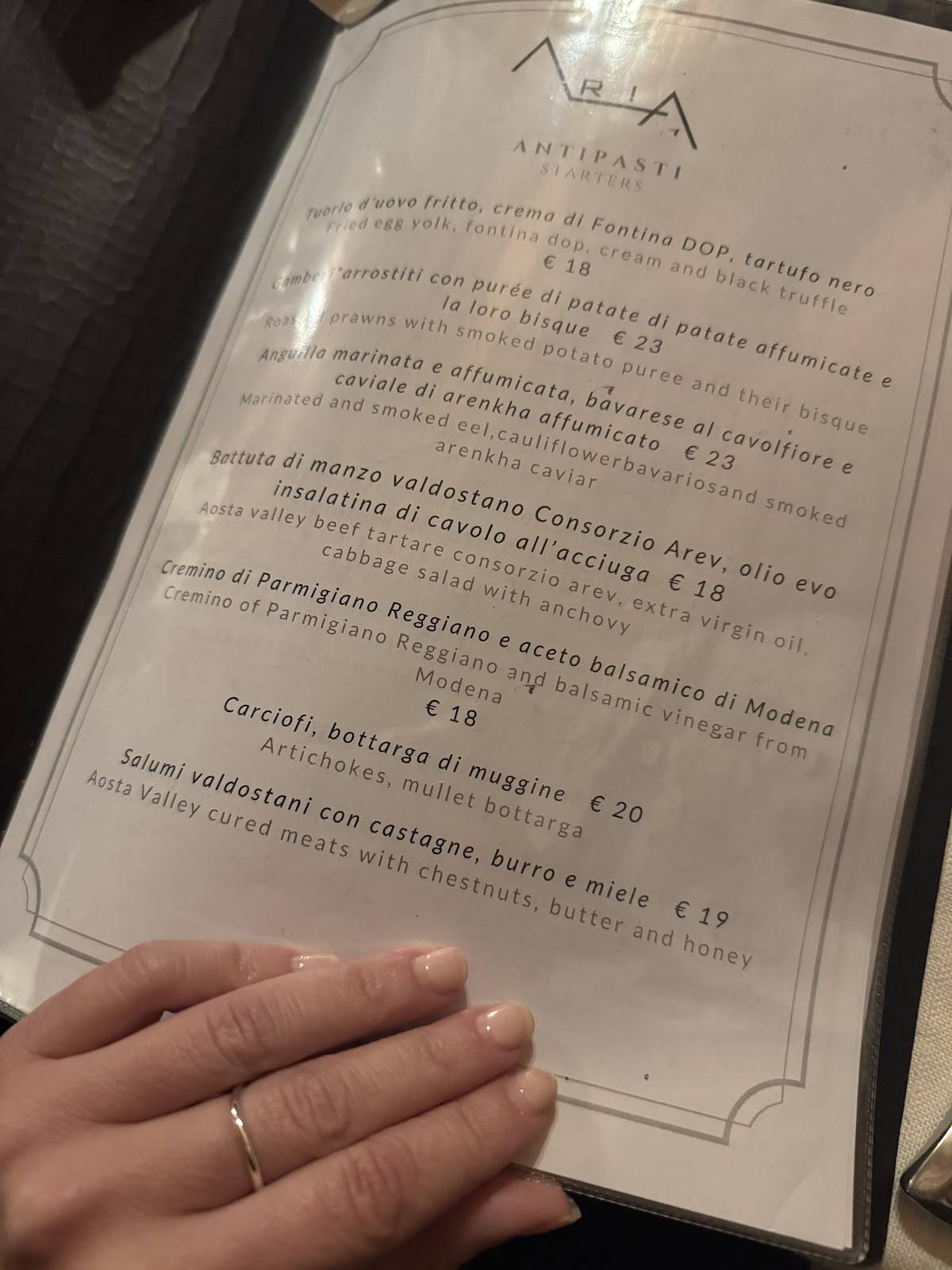 Menu di Ristorante Aria 