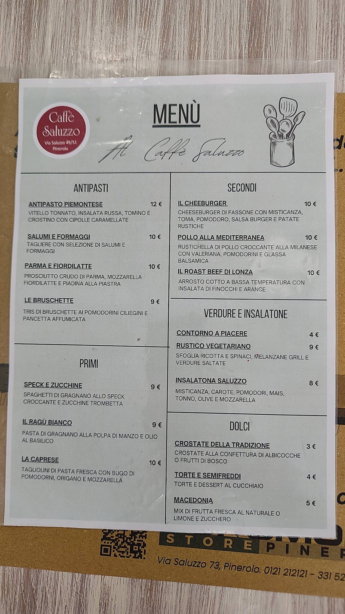 Menu di Ristorante Bar Caffe' Saluzzo 