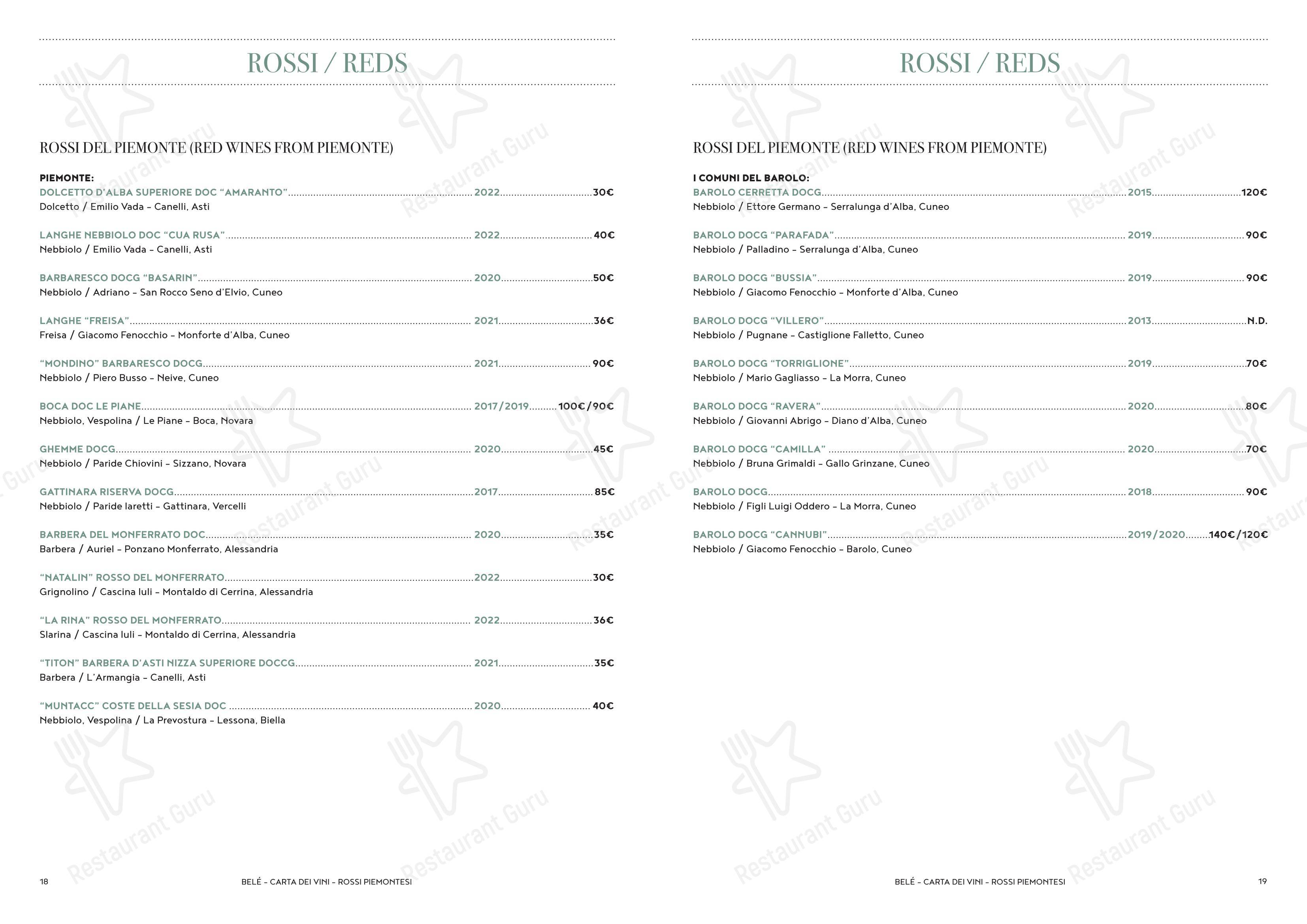 Menu pour Ristorante Belé Navigli restaurant