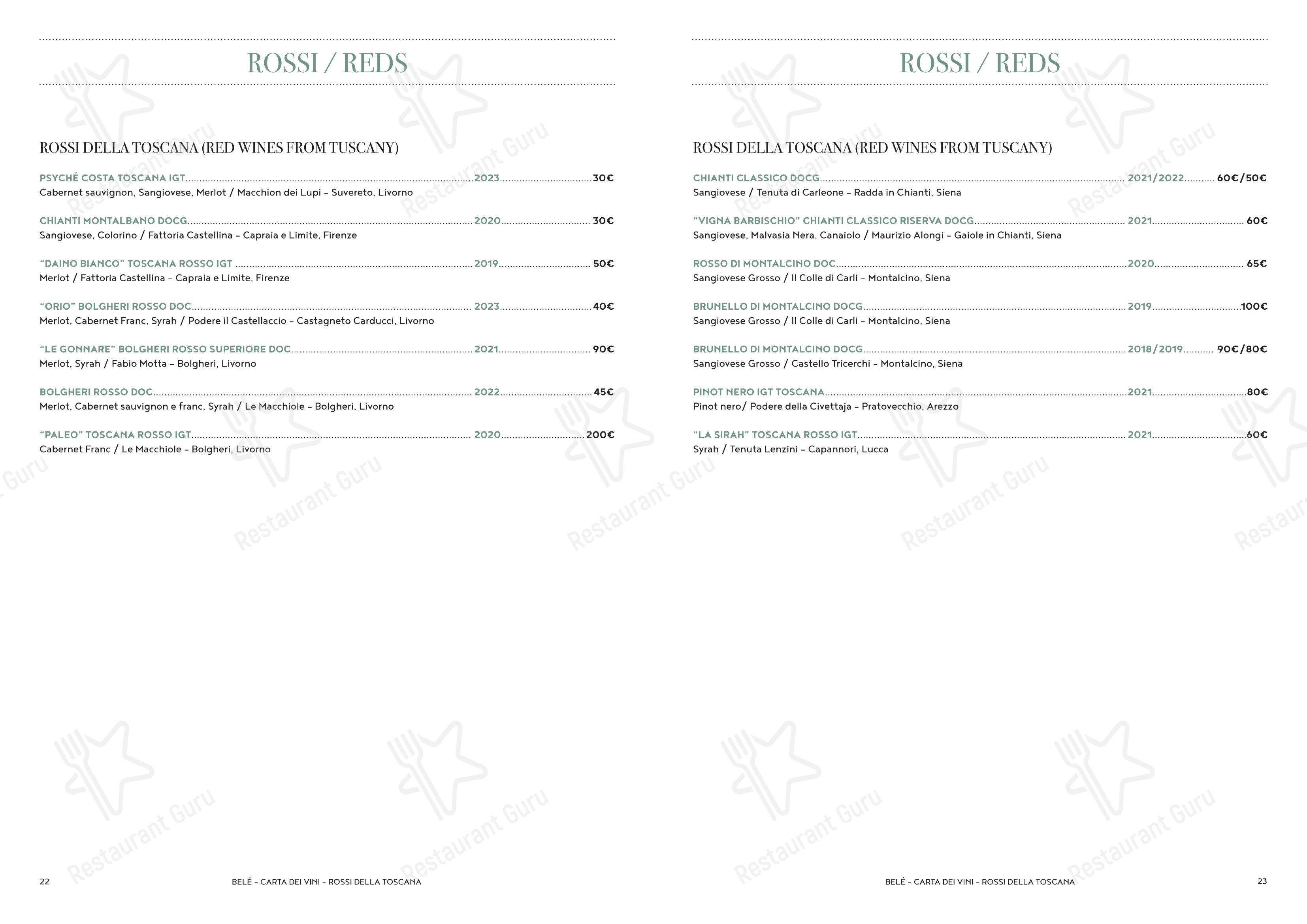 Menu pour Ristorante Belé Navigli - Menu
