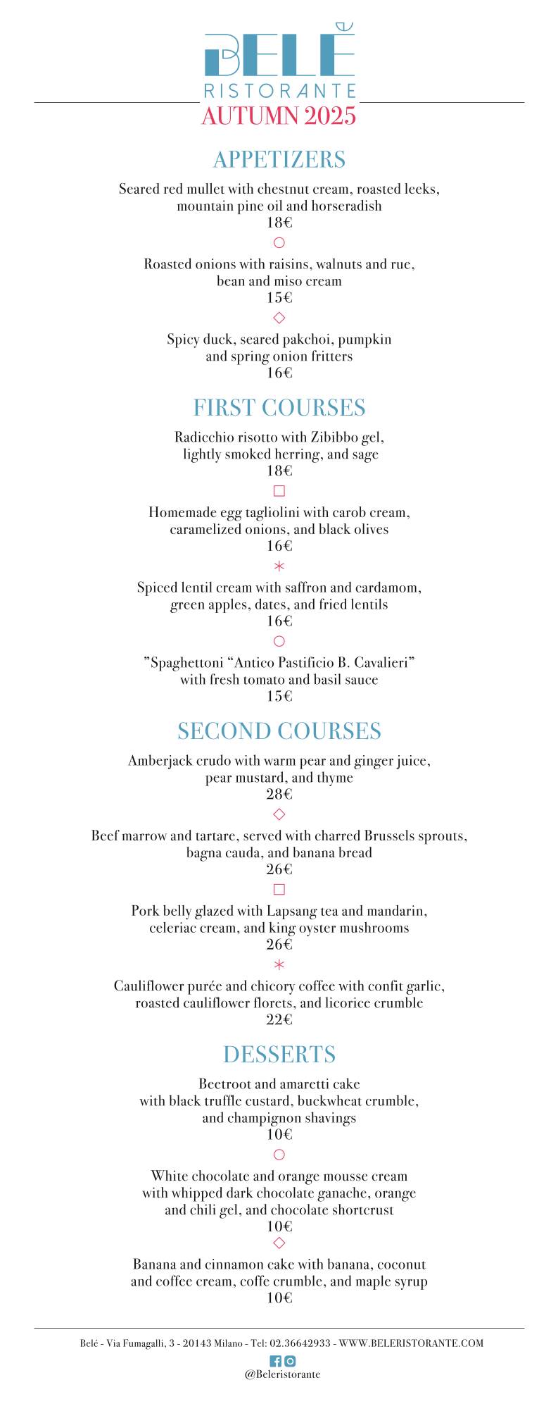 Menu de Ristorante Belé Navigli