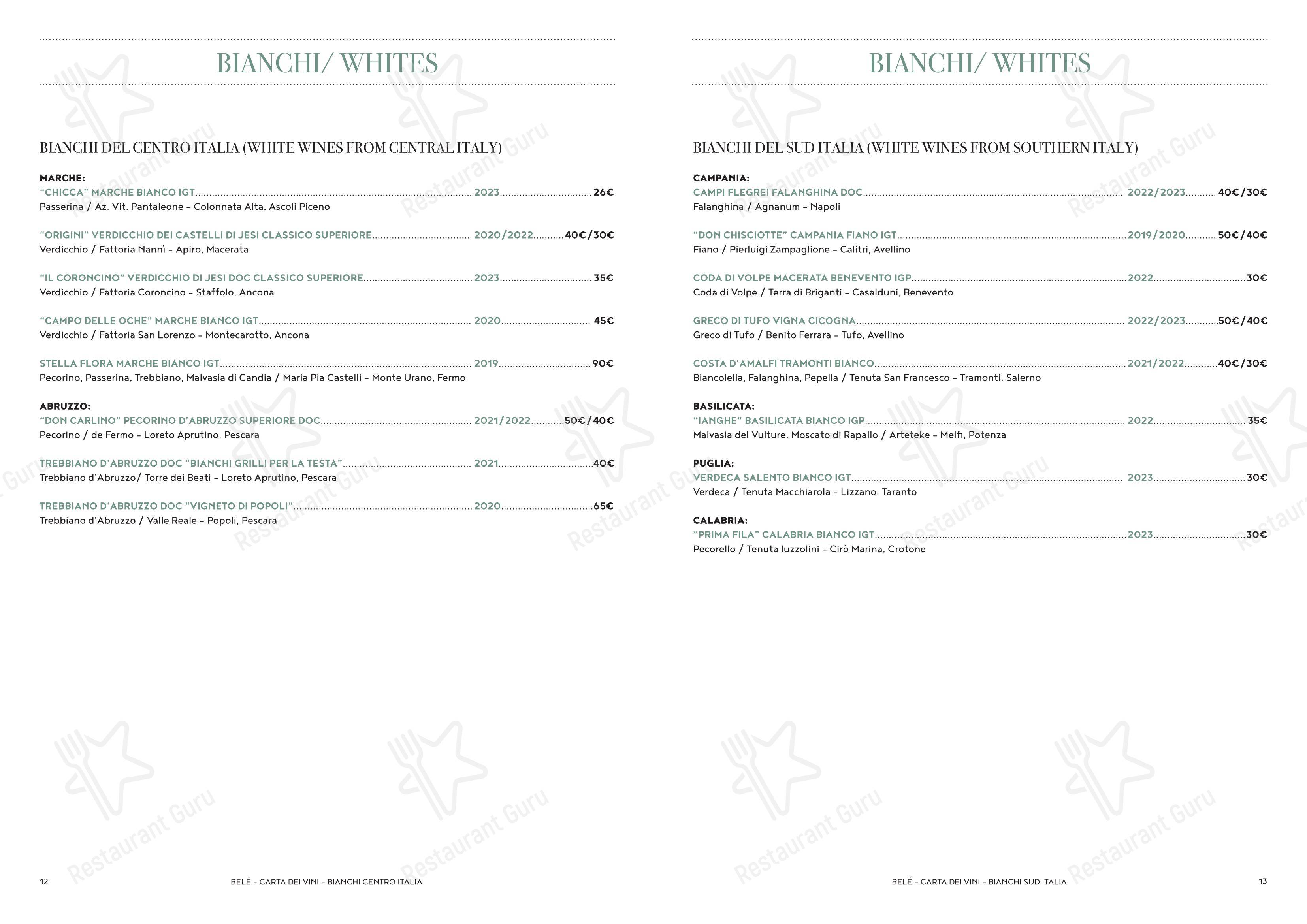 Menu pour Ristorante Belé Navigli - Menu