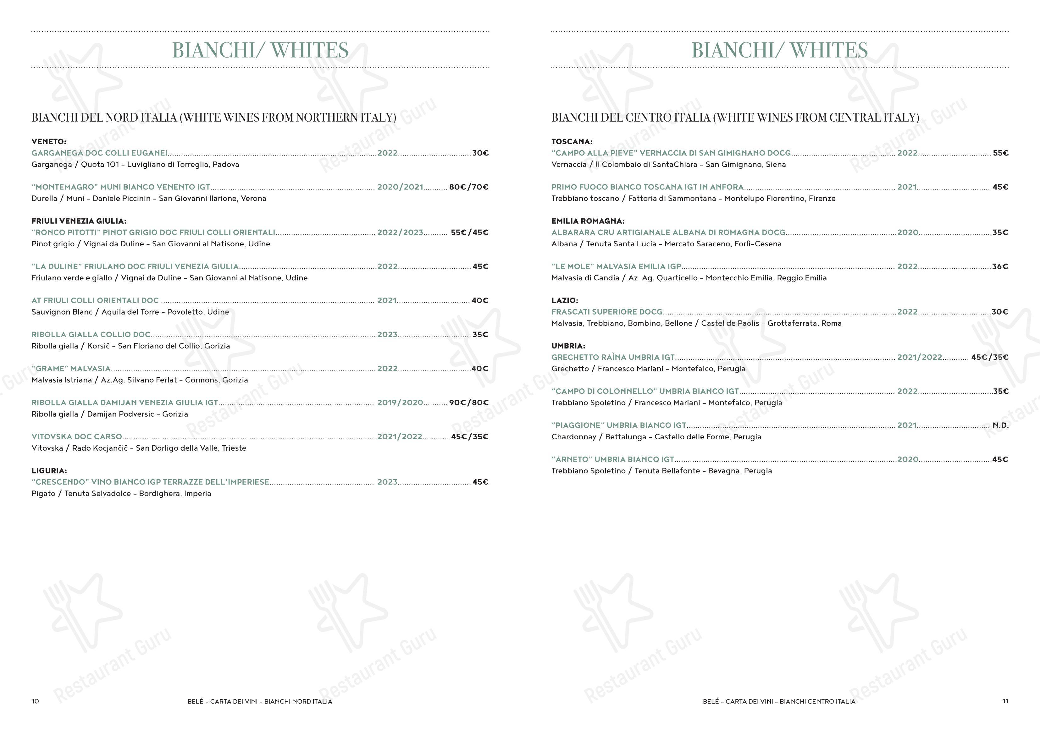 Menu pour Ristorante Belé Navigli dans Milan