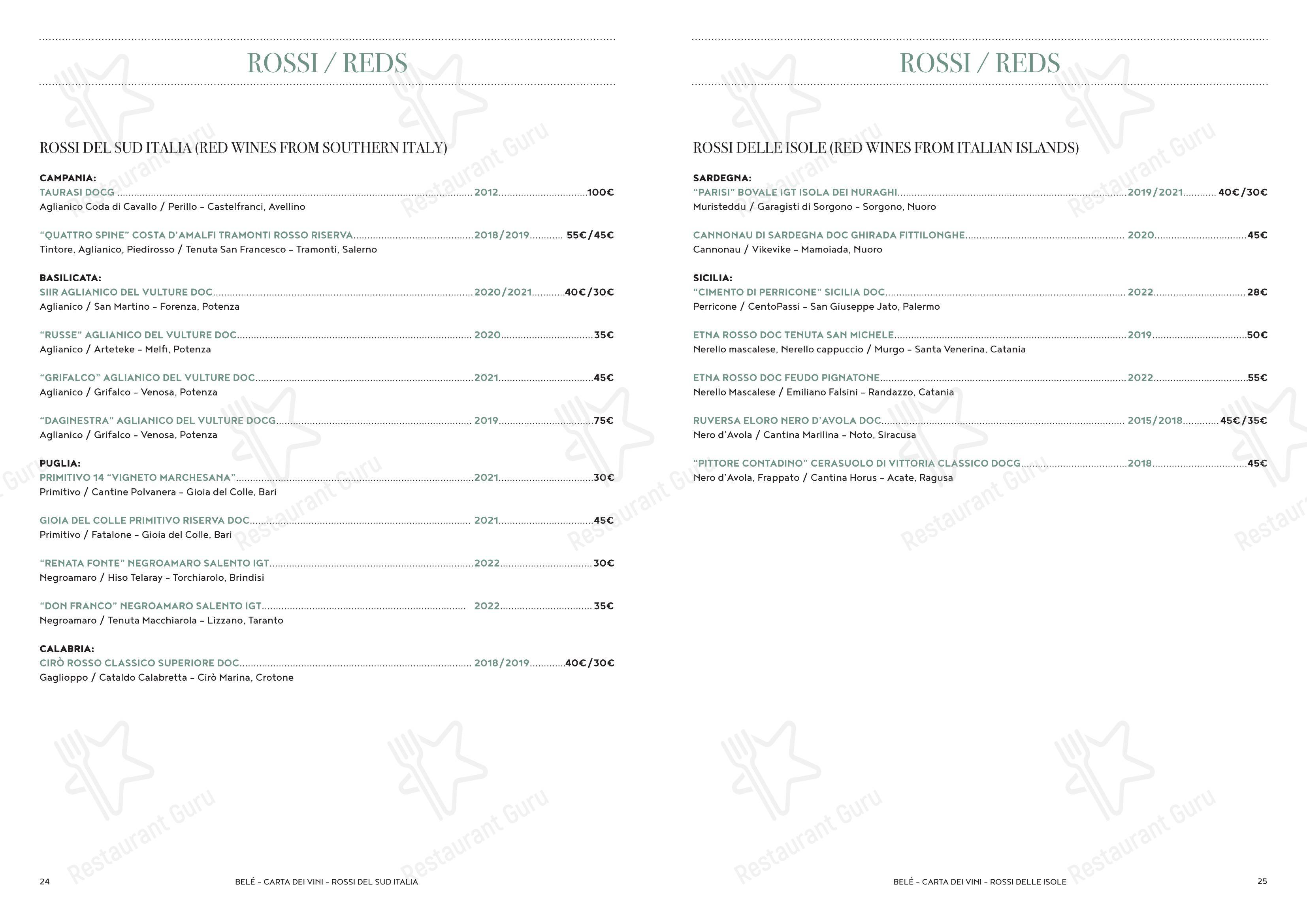 Menu pour Ristorante Belé Navigli - Menu