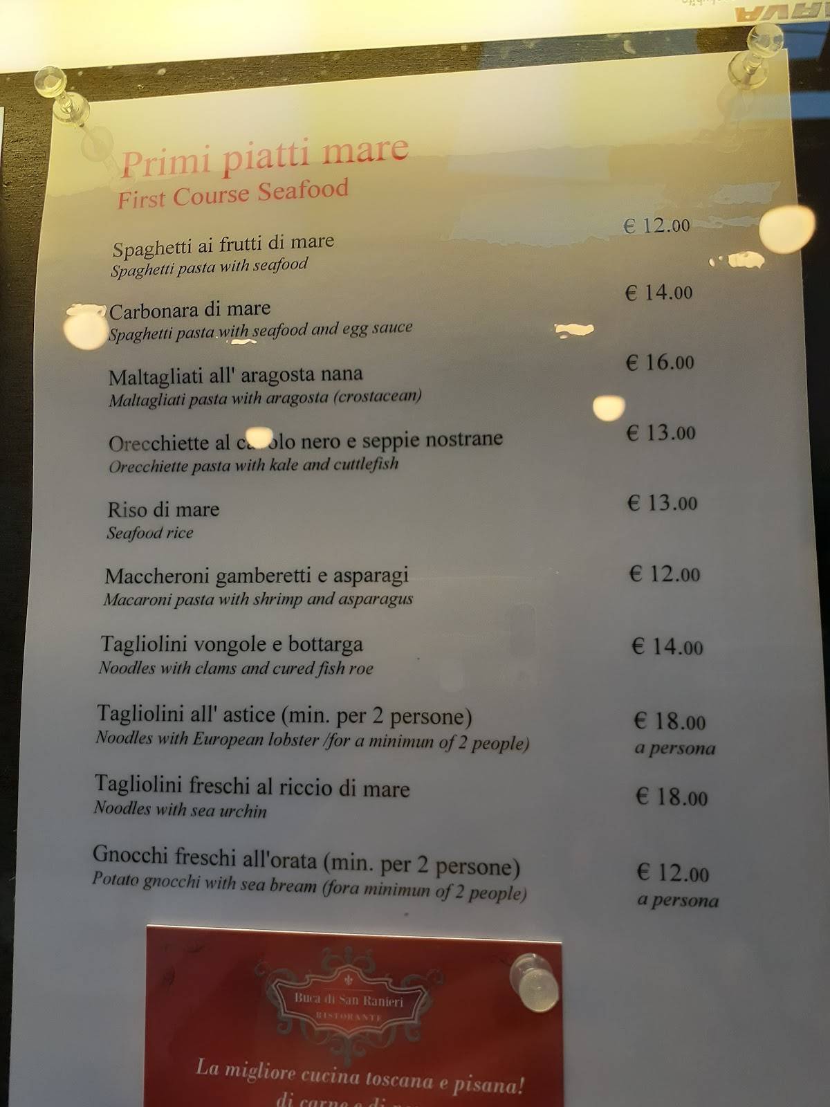 Menu di Buca di San Ranieri Ristorante 