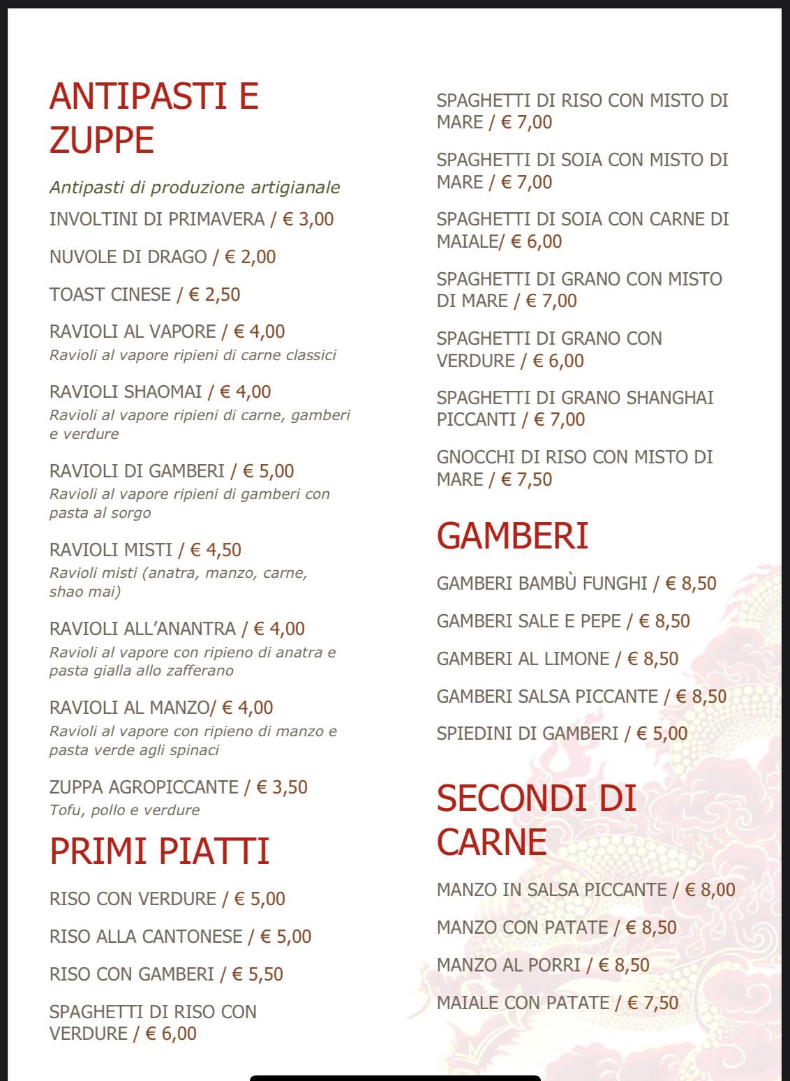 Menu di Ristorante Cinese Shanghai 