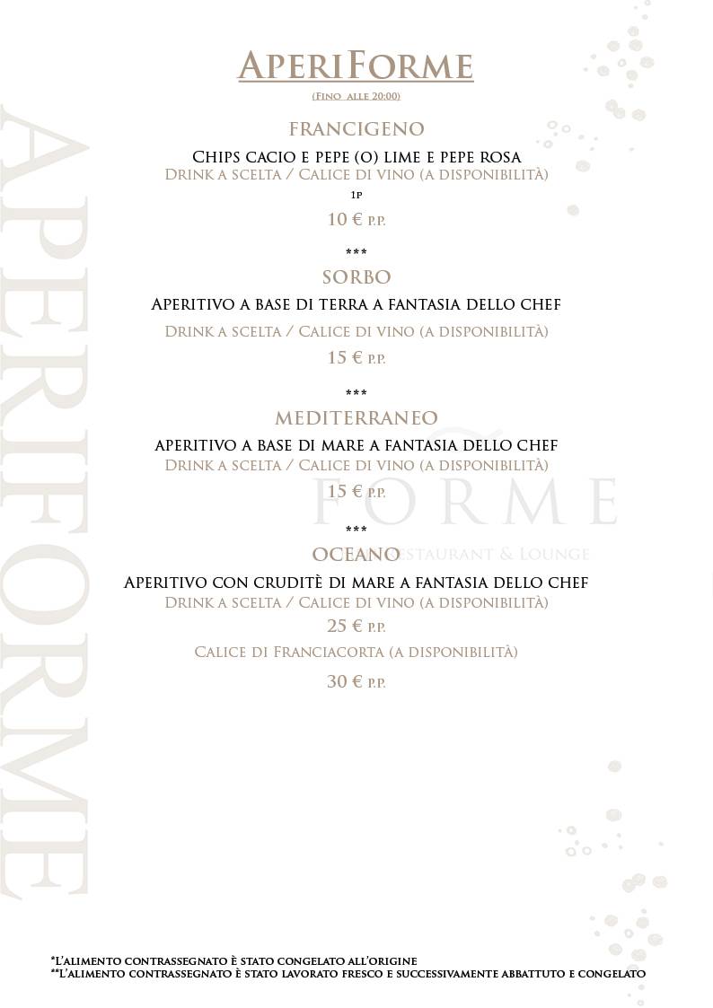 Menu di Ristorante Forme - Fish Restaurant & Lounge Bar 