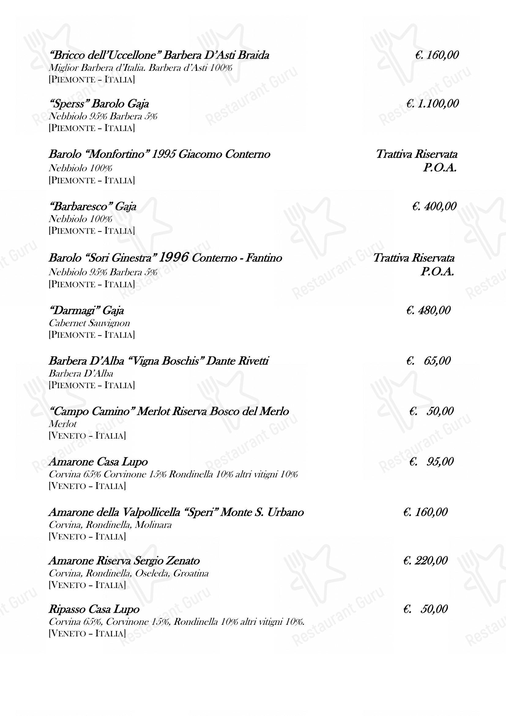 Menu di Ristorante Fortunato al Pantheon - Menu bar