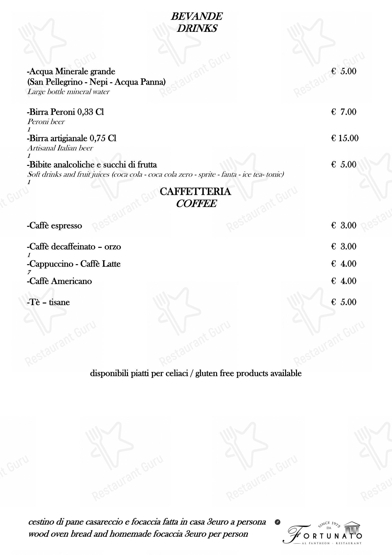 Menu di Ristorante Fortunato al Pantheon - Menu