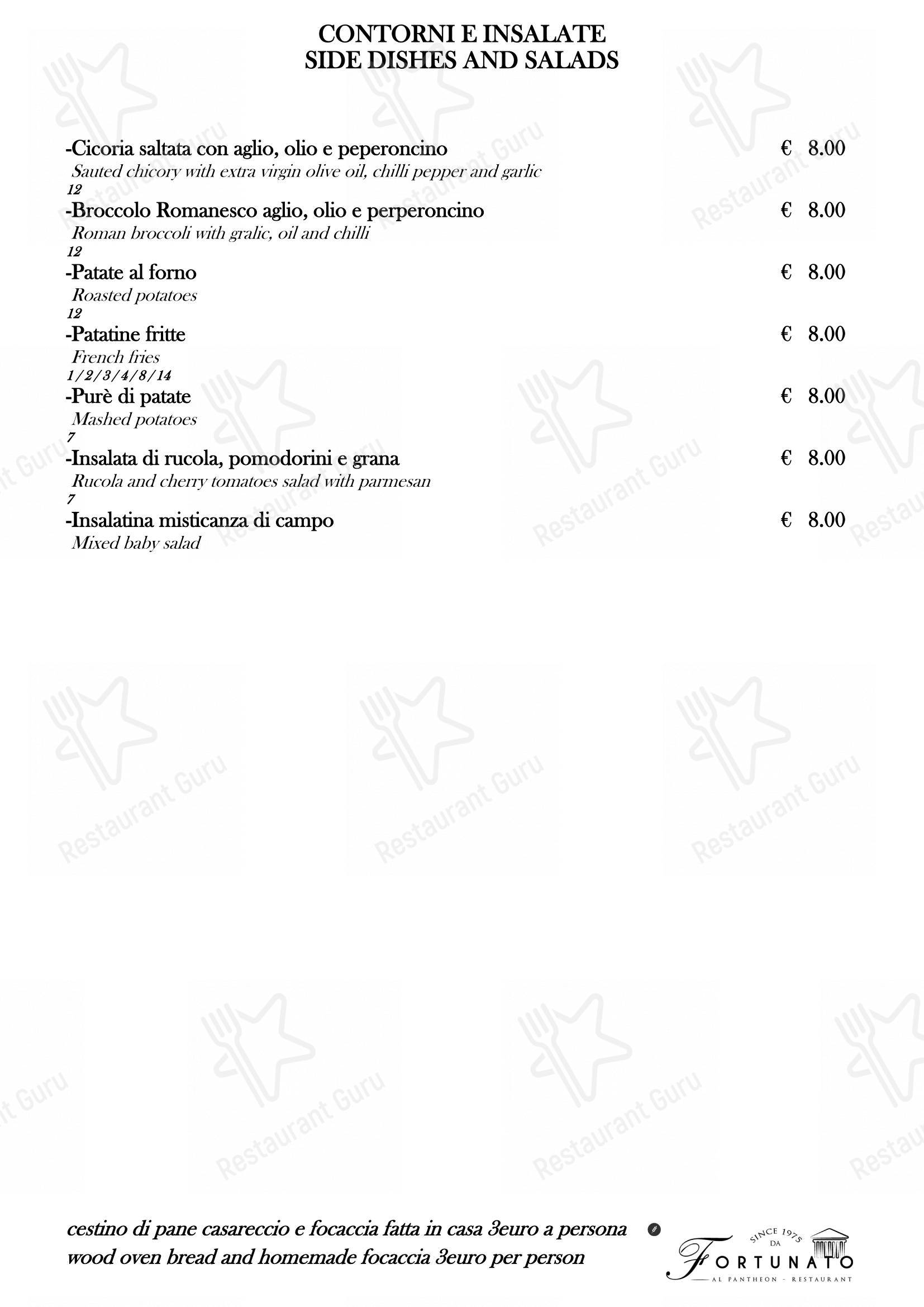 Ristorante Fortunato al Pantheon in Roma - Menu