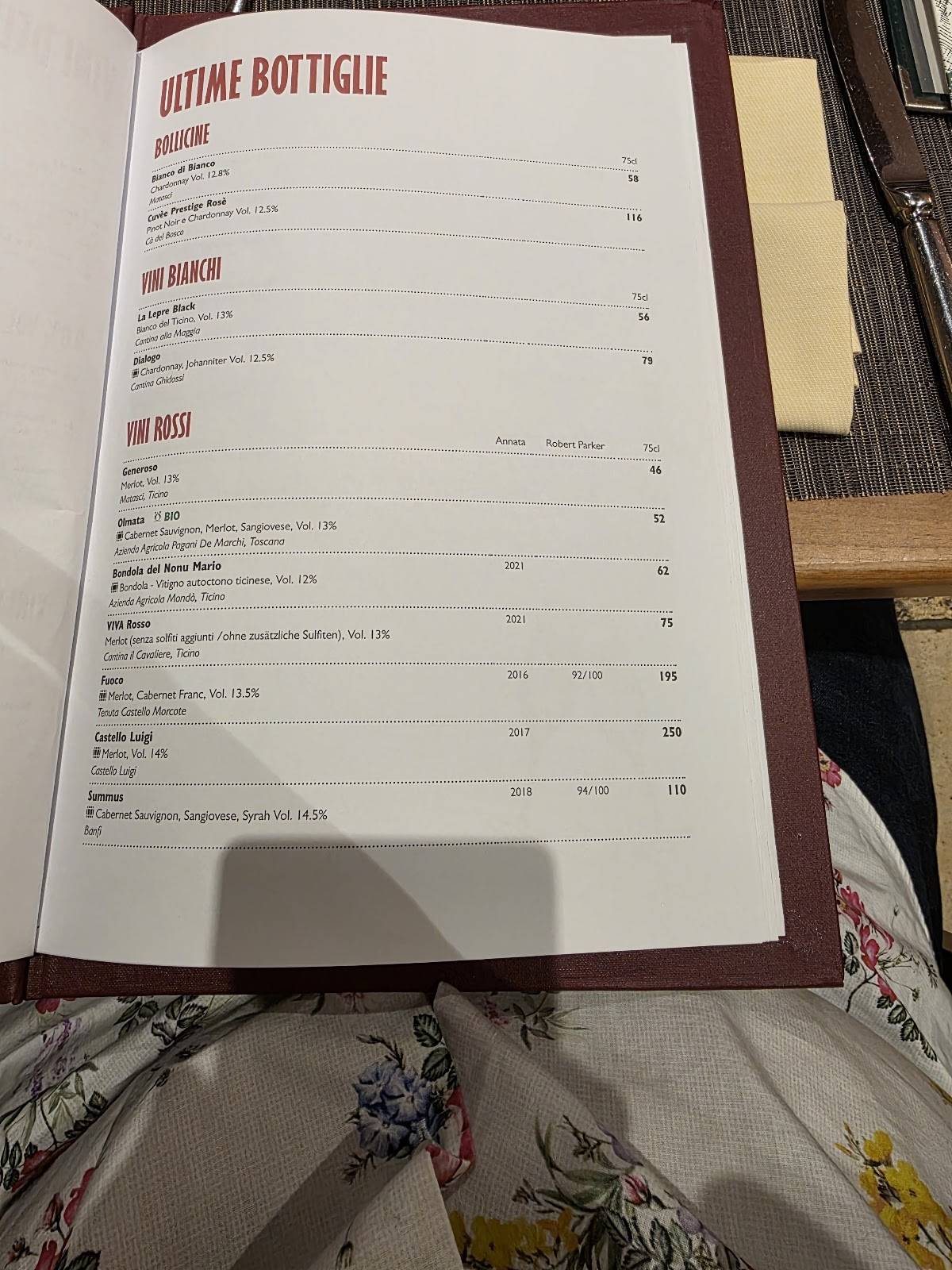 Menu di Ristorante Grotto Broggini 