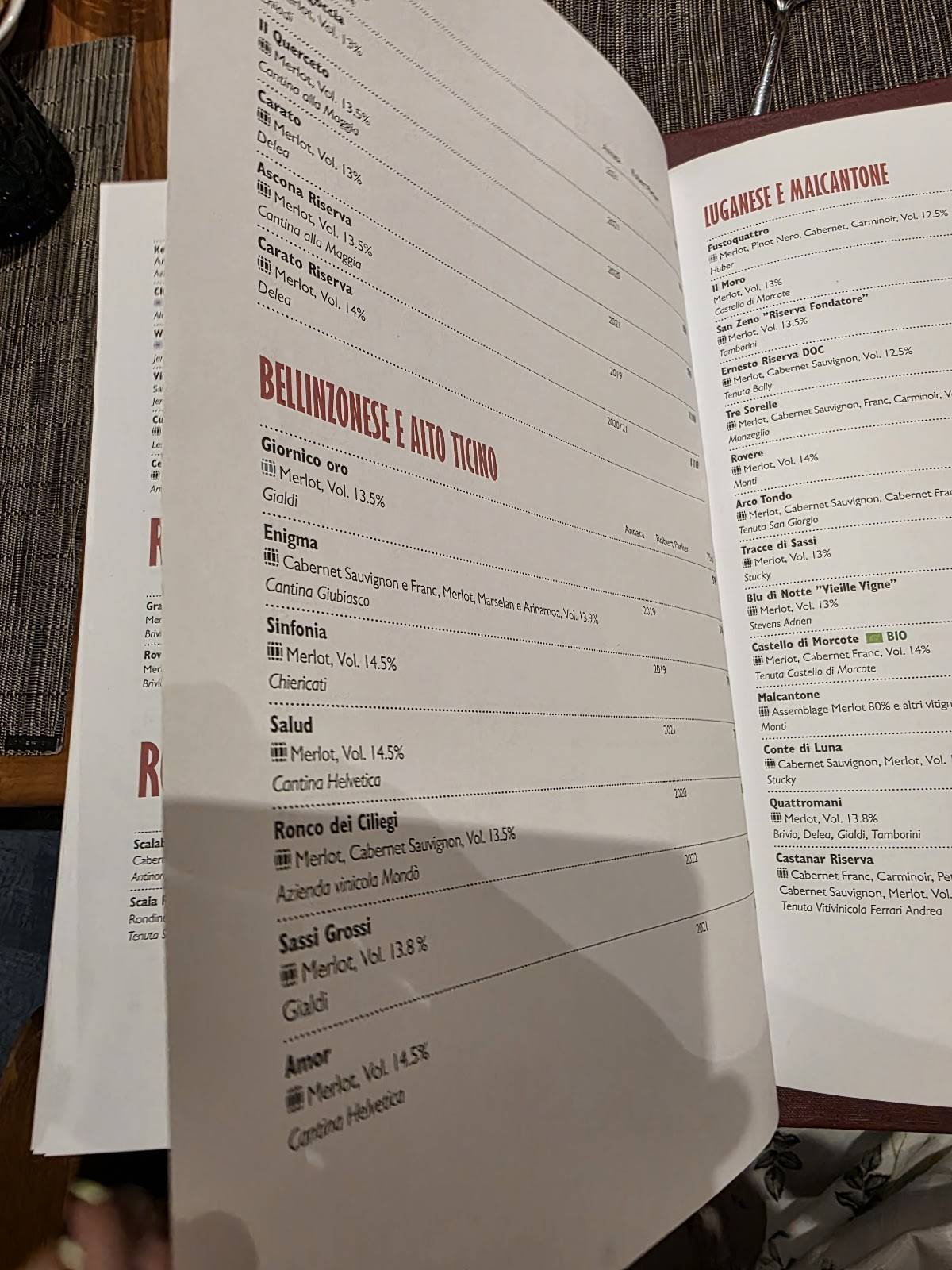 Menu di Ristorante Grotto Broggini 
