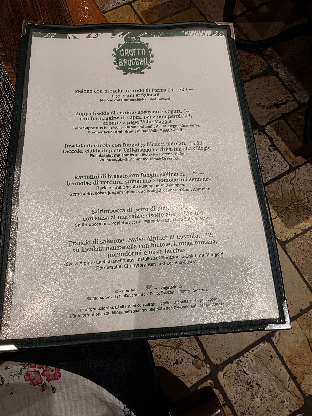 Menu di Ristorante Grotto Broggini 