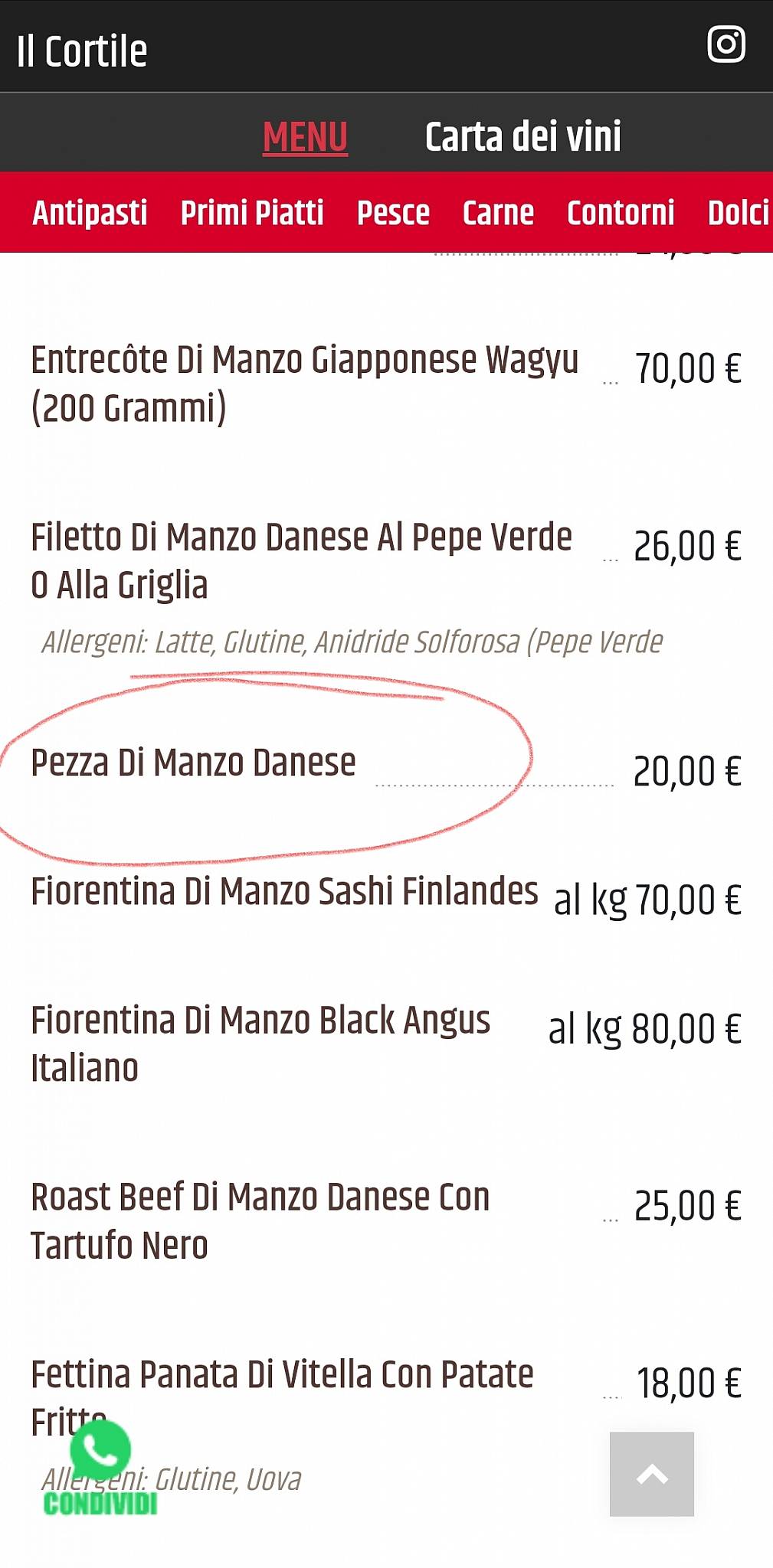 Menu di Ristorante Il Cortile dal 1929 