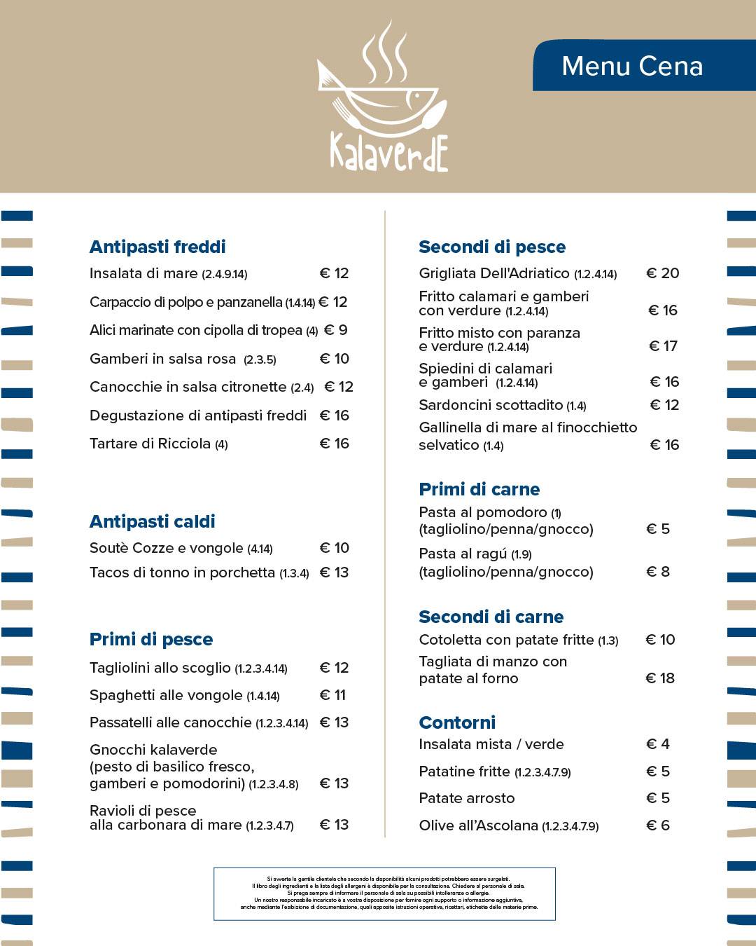 Menu di Ristorante Kalaverde 