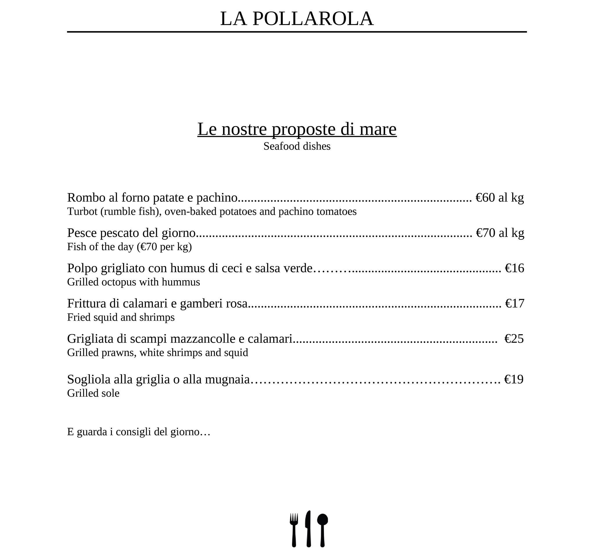 Menu di La pollarola 
